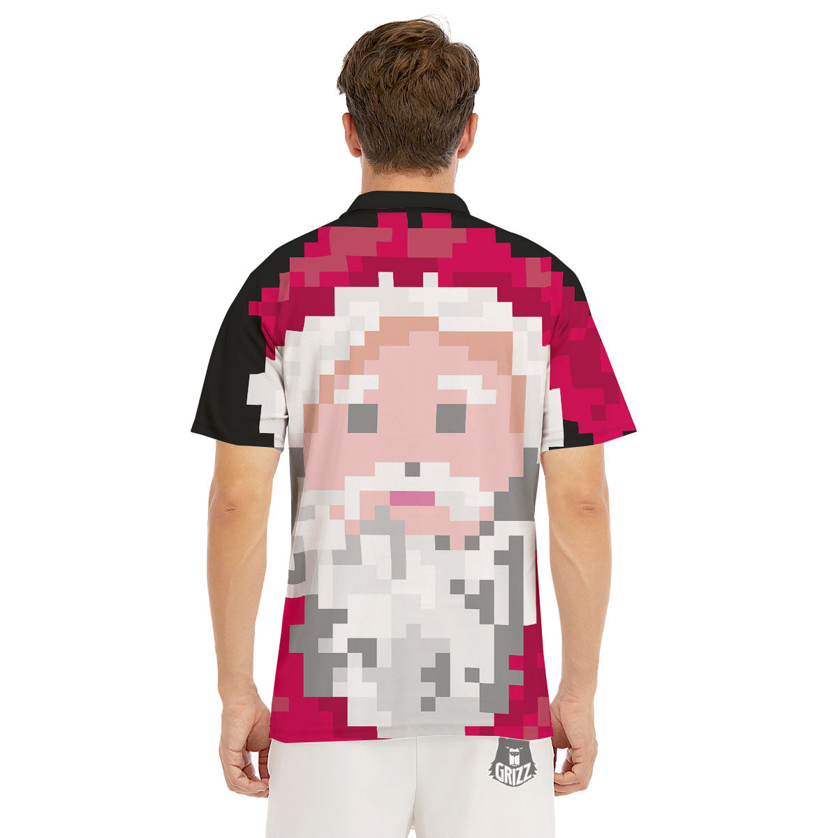 Santa Claus Christmas Pixel Print Men's Golf Shirts-grizzshop