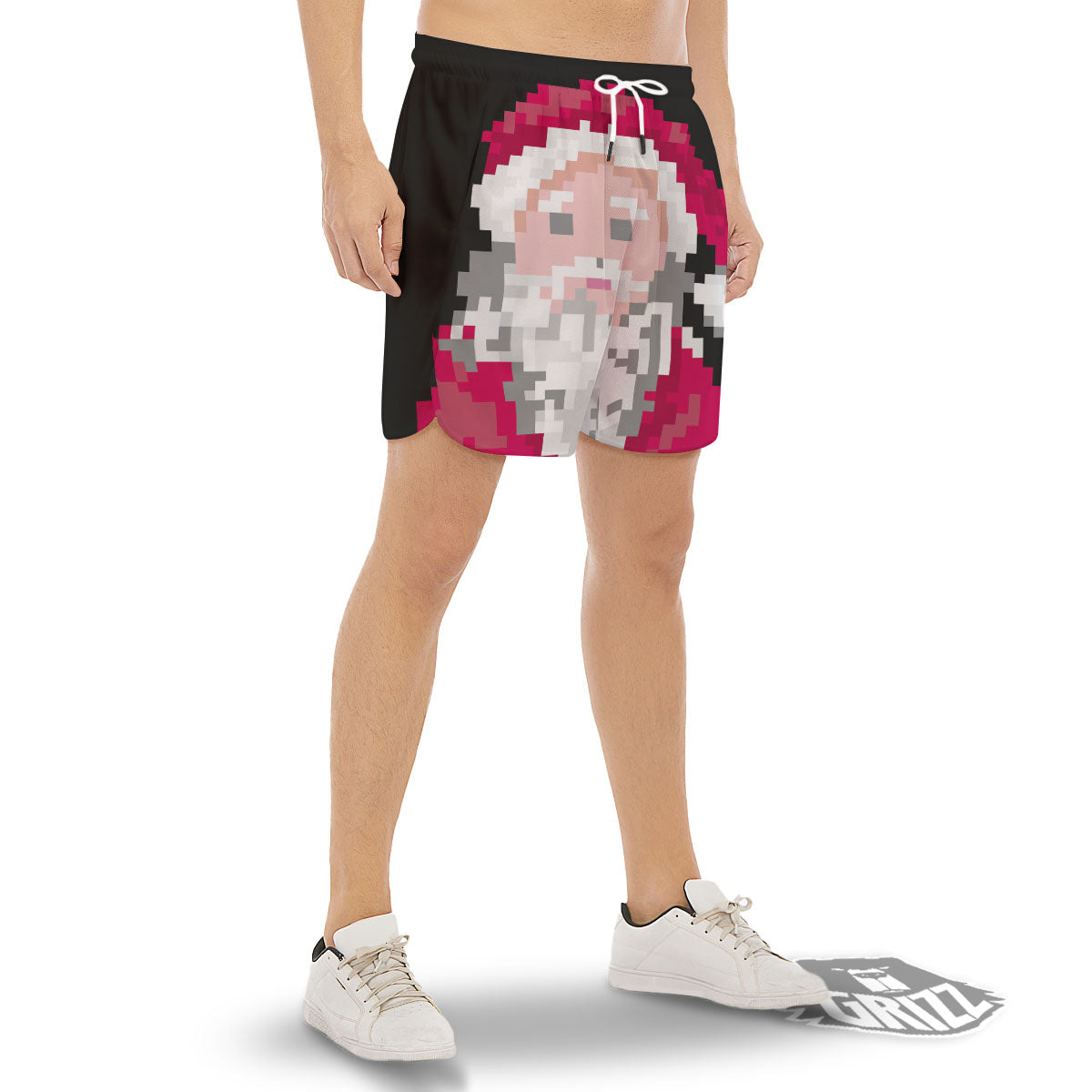 Santa Claus Christmas Pixel Print Men's Gym Shorts-grizzshop