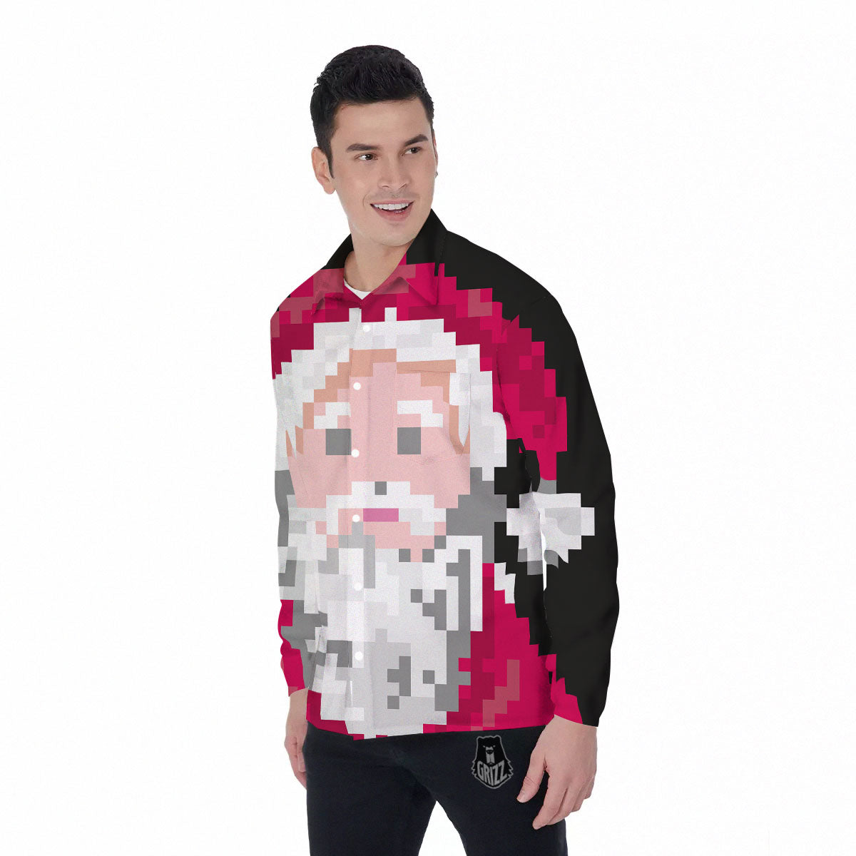 Santa Claus Christmas Pixel Print Men's Long Sleeve Shirts-grizzshop