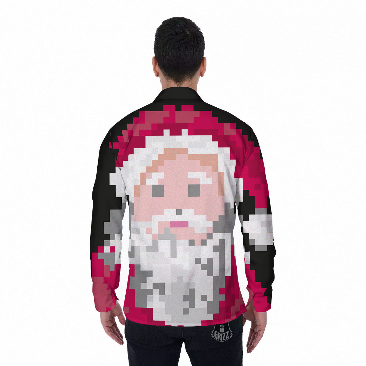 Santa Claus Christmas Pixel Print Men's Long Sleeve Shirts-grizzshop