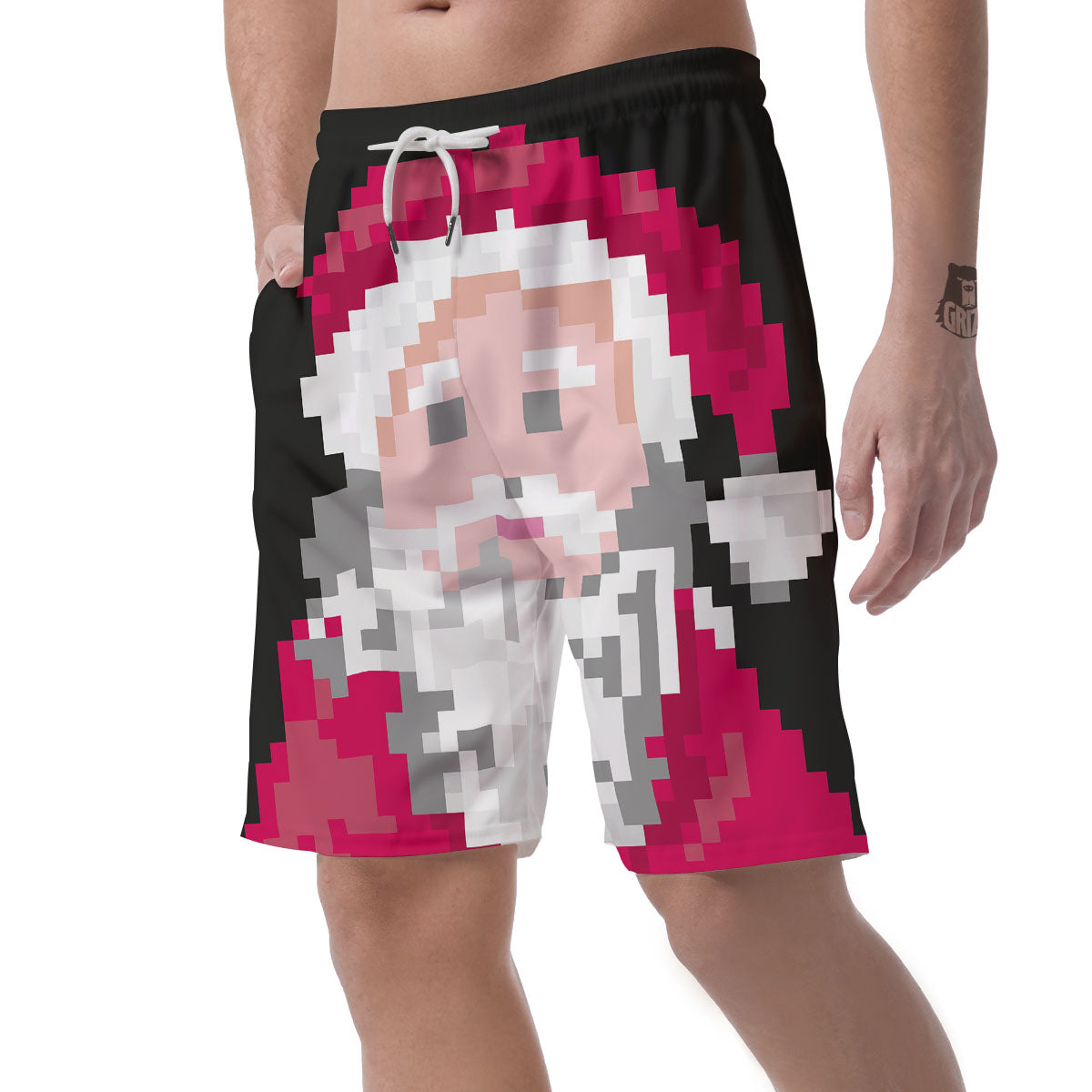 Santa Claus Christmas Pixel Print Men's Shorts-grizzshop