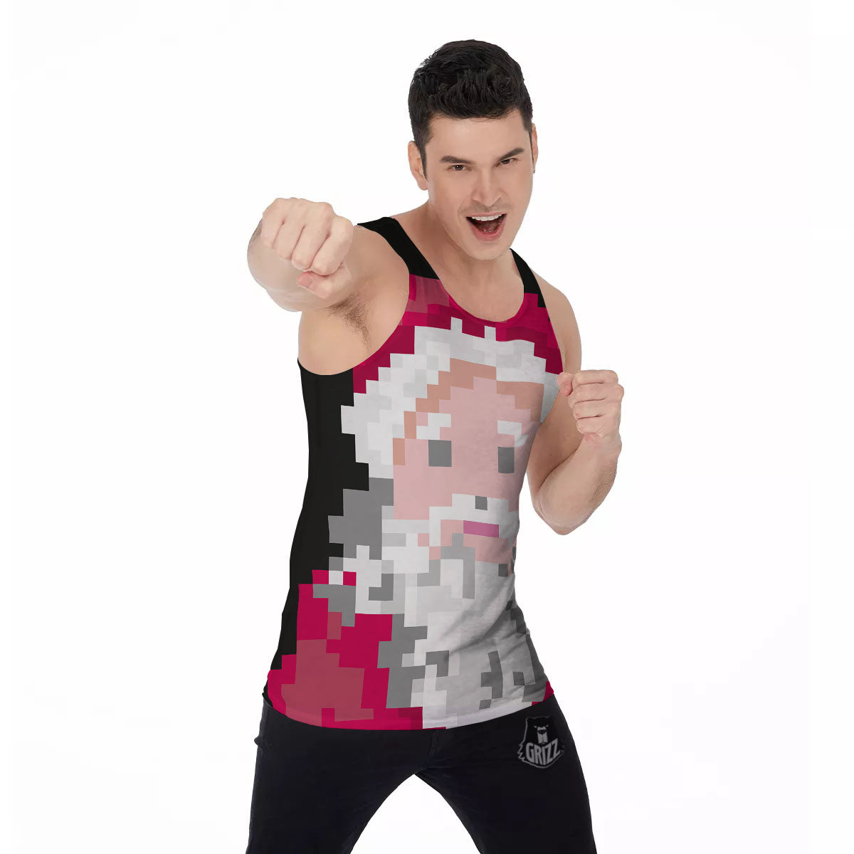 Santa Claus Christmas Pixel Print Men's Tank Top-grizzshop
