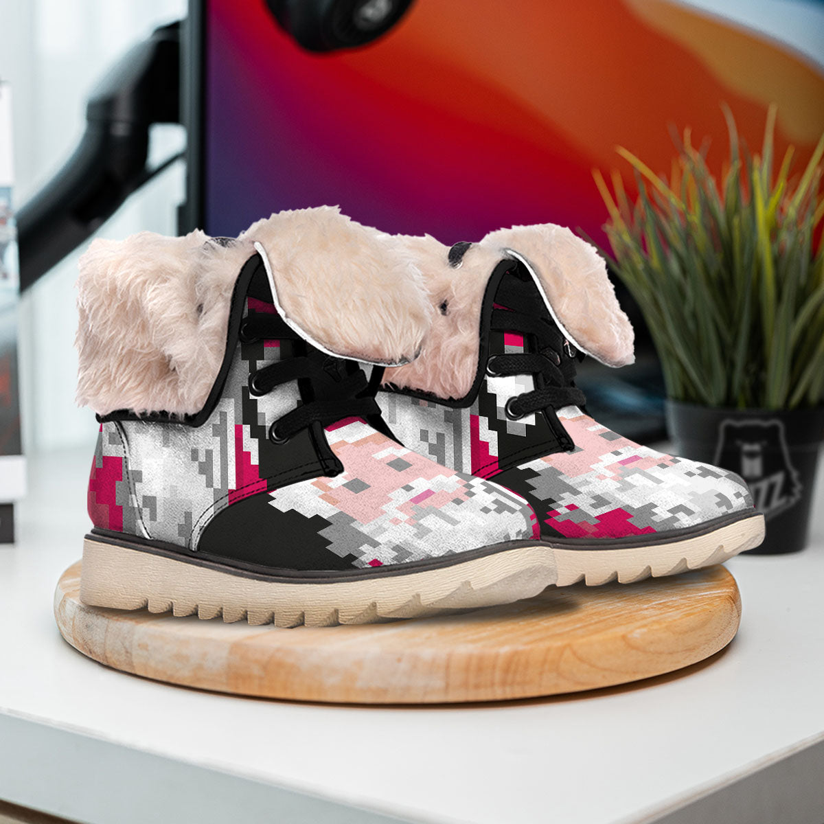 Santa Claus Christmas Pixel Print Snow Boots-grizzshop