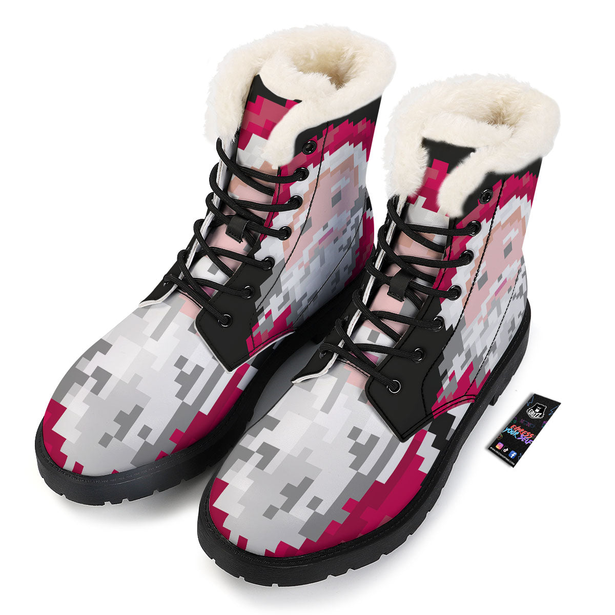 Santa Claus Christmas Pixel Print Winter Boots-grizzshop