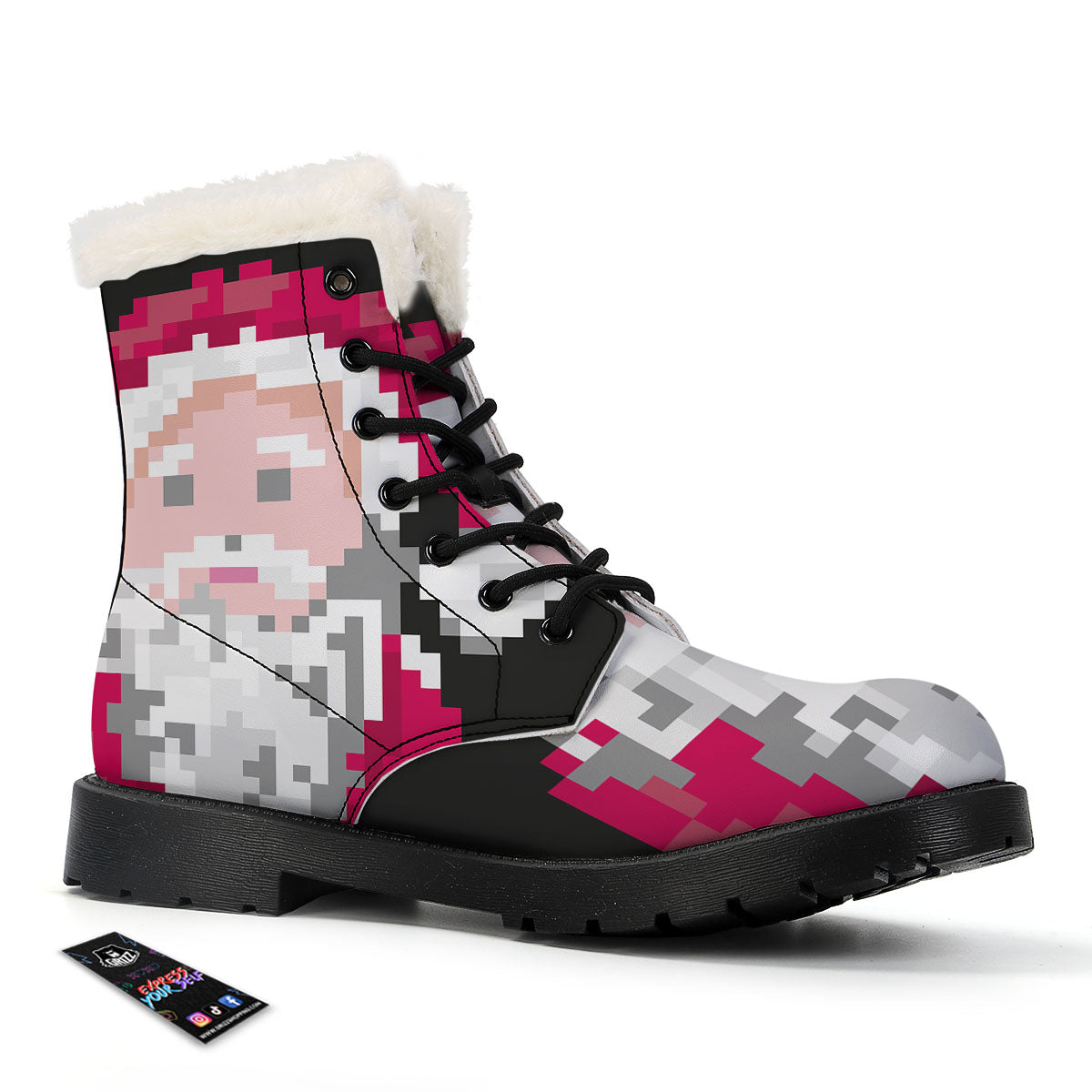 Santa Claus Christmas Pixel Print Winter Boots-grizzshop