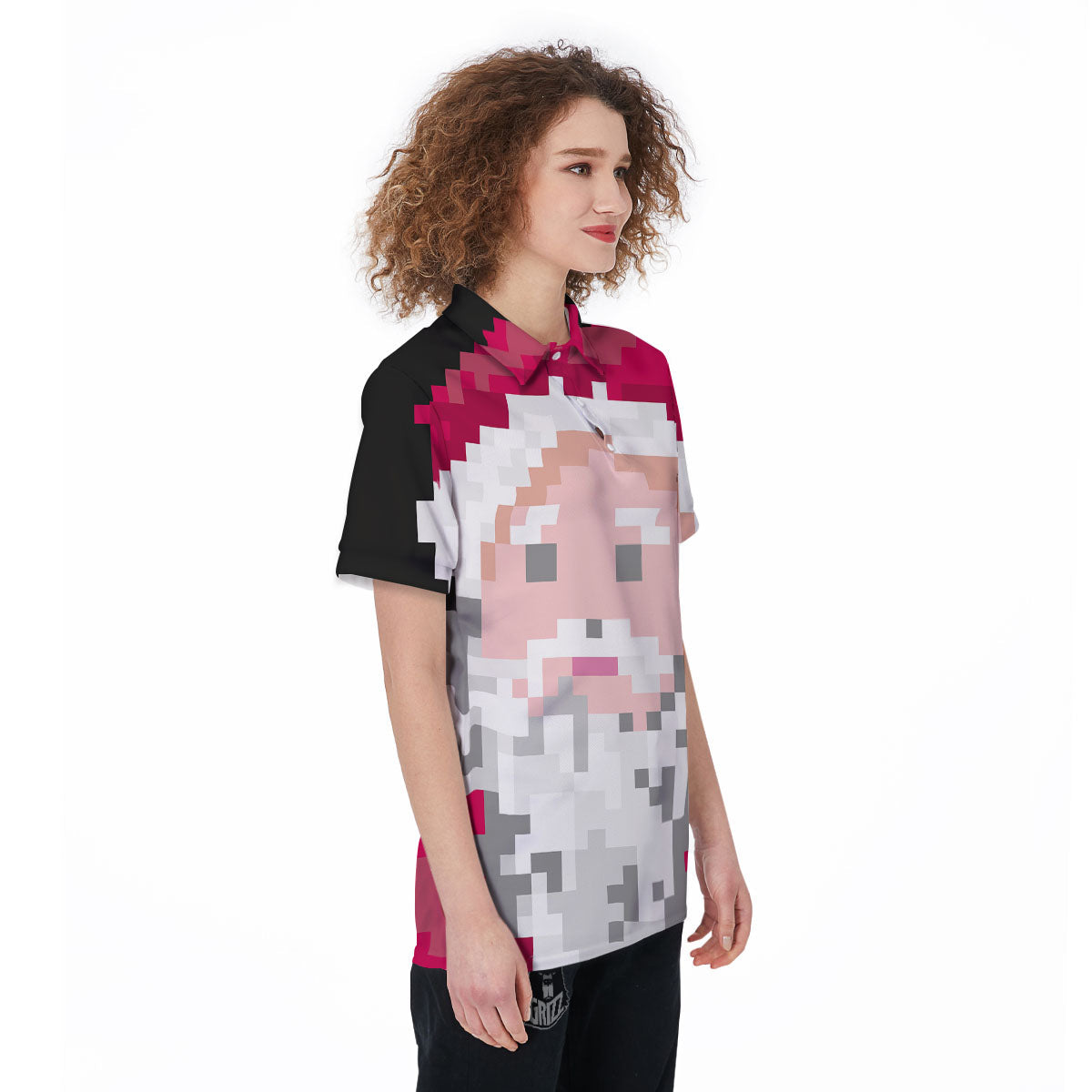 Santa Claus Christmas Pixel Print Women's Golf Shirts-grizzshop