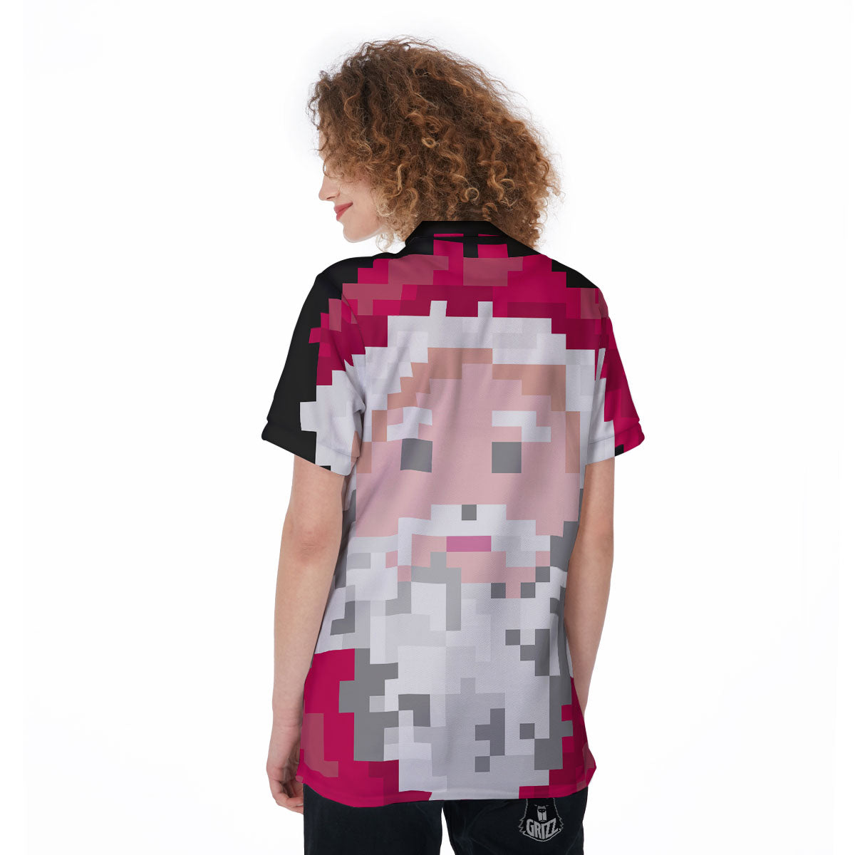 Santa Claus Christmas Pixel Print Women's Golf Shirts-grizzshop