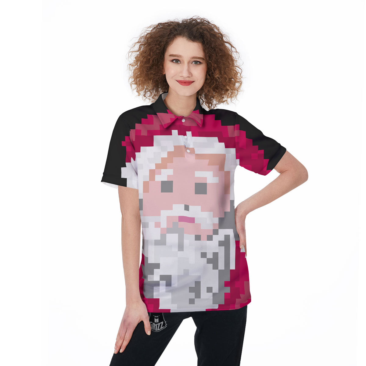 Santa Claus Christmas Pixel Print Women's Golf Shirts-grizzshop