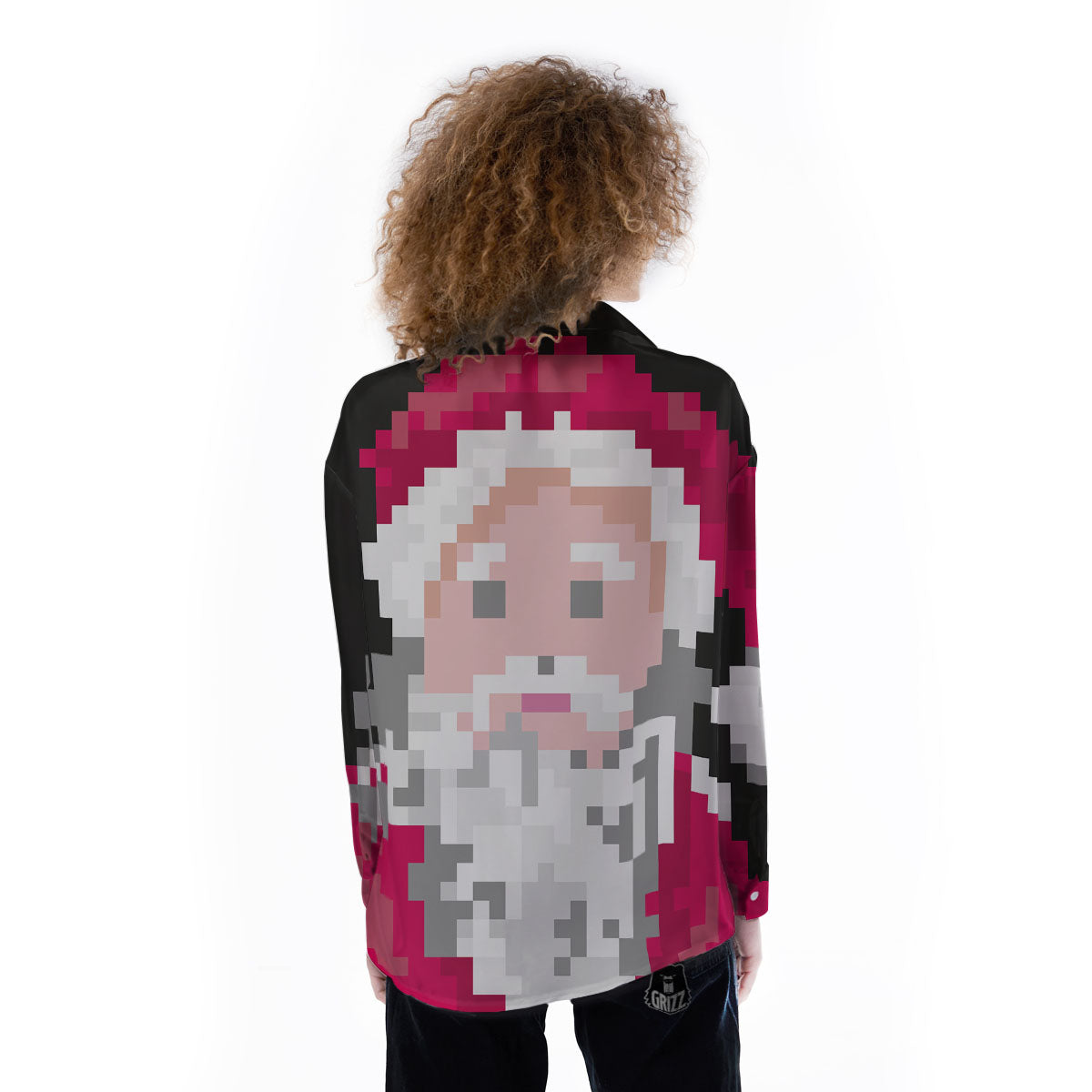 Santa Claus Christmas Pixel Print Women's Long Sleeve Shirts-grizzshop