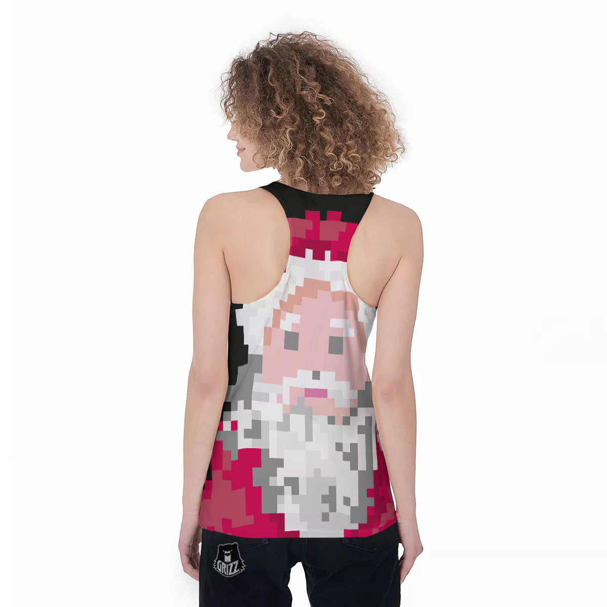 Santa Claus Christmas Pixel Print Women's Racerback Tank Top-grizzshop