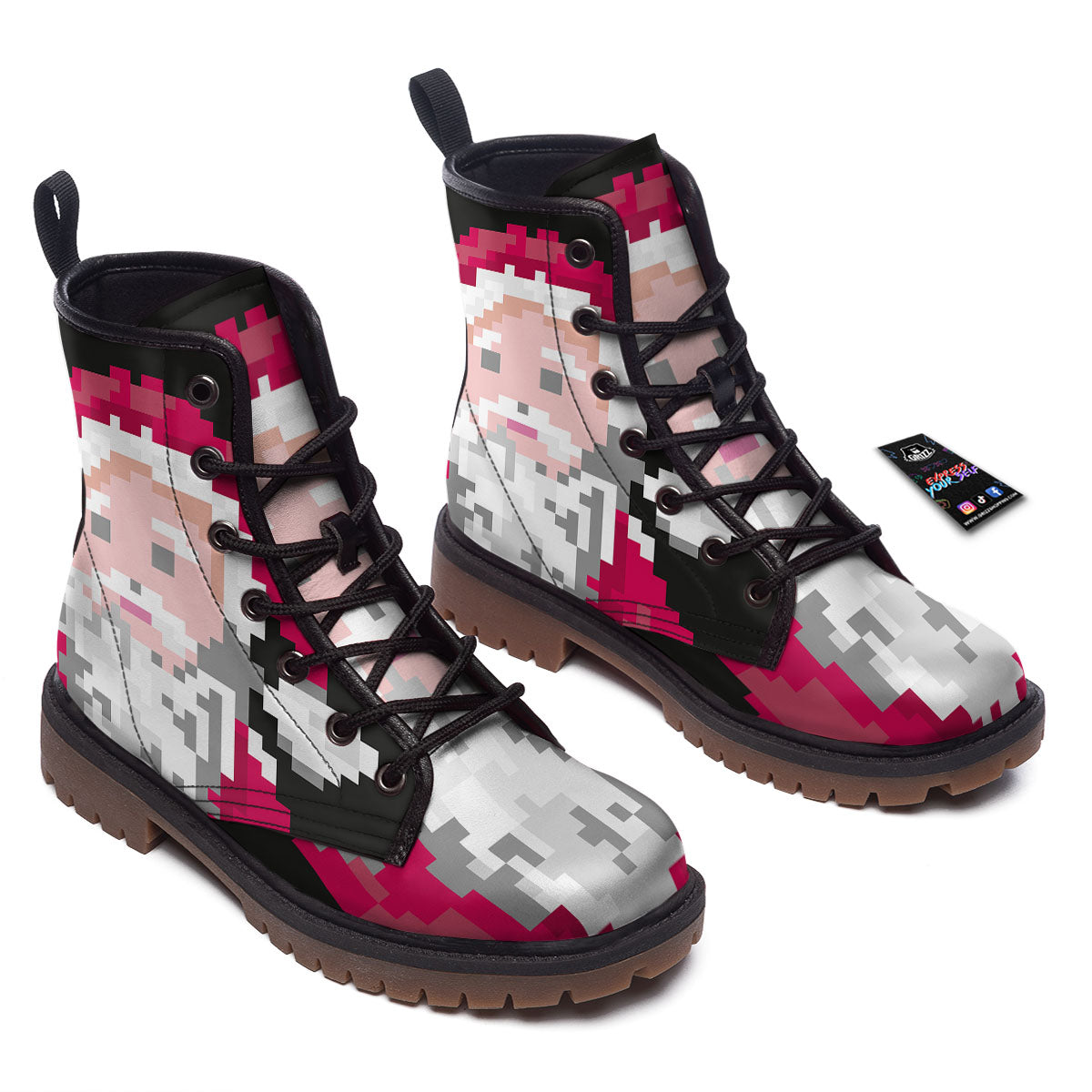 Santa Claus Christmas Pixel Print Work Boots-grizzshop