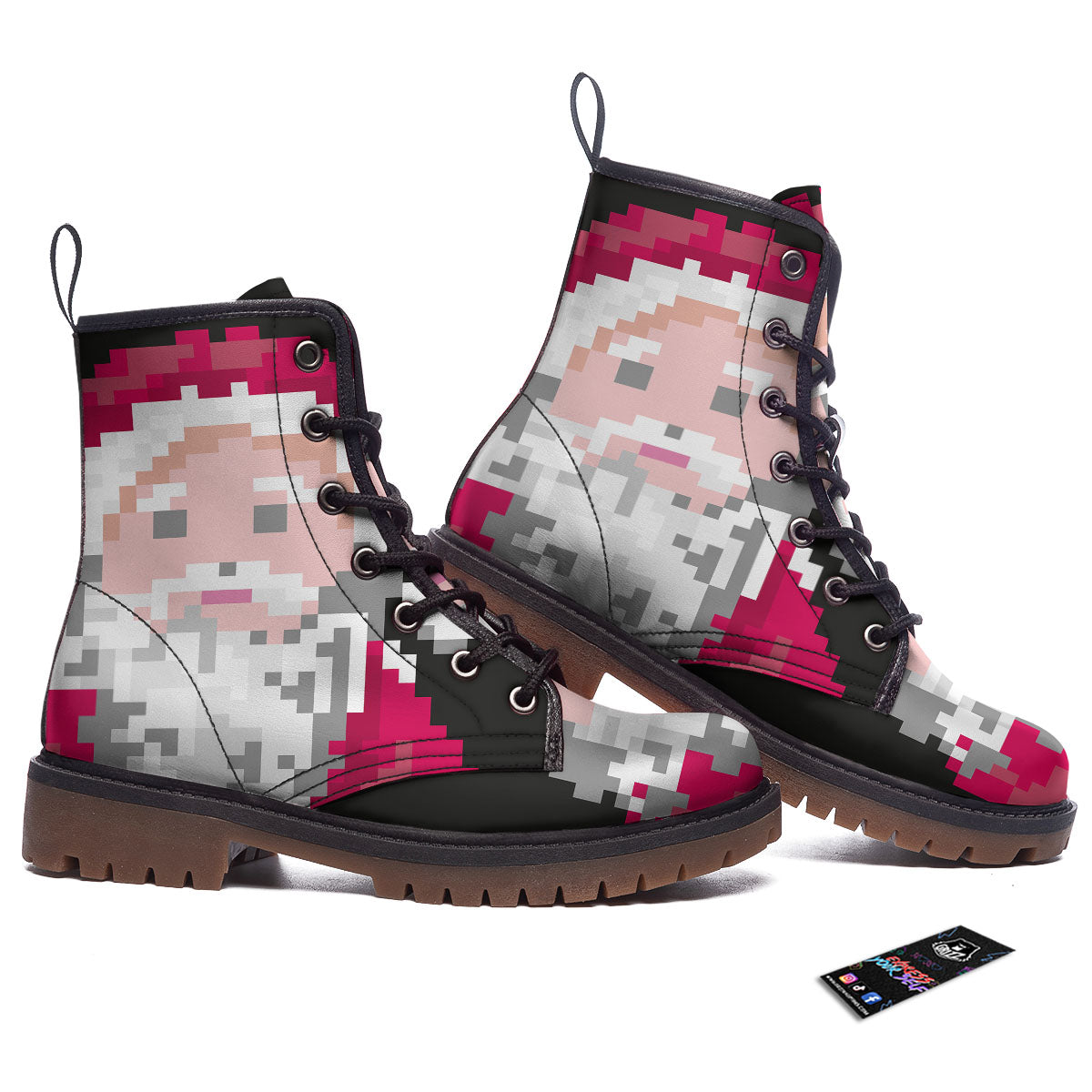 Santa Claus Christmas Pixel Print Work Boots-grizzshop