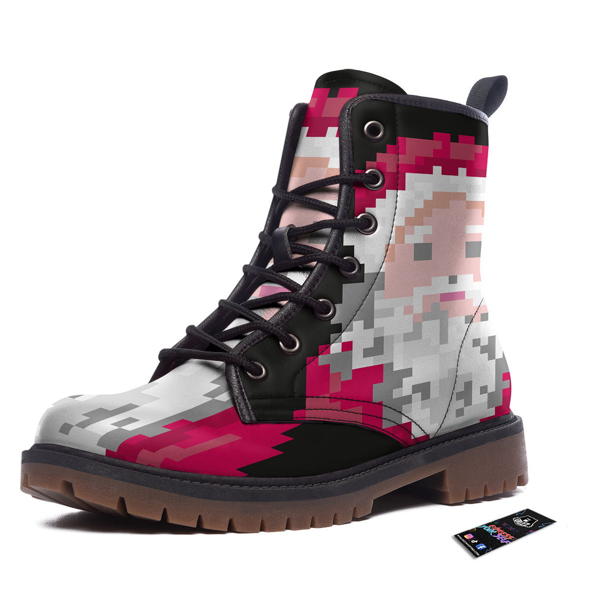 Santa Claus Christmas Pixel Print Work Boots-grizzshop