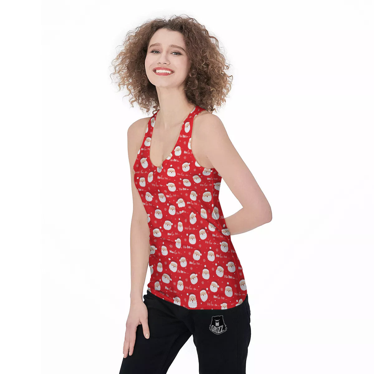 Santa Claus Christmas Print Pattern Women's Racerback Tank Top-grizzshop