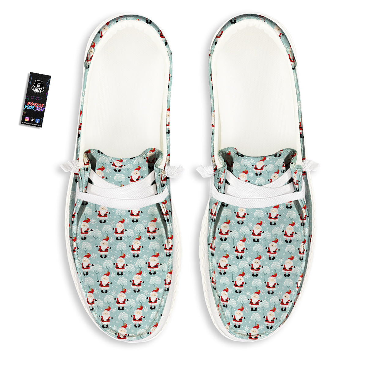 Santa Claus Cute Print Pattern White Loafers-grizzshop