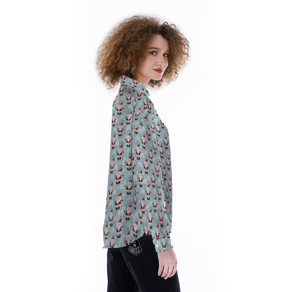 Santa Claus Cute Print Pattern Women's Long Sleeve Shirts-grizzshop