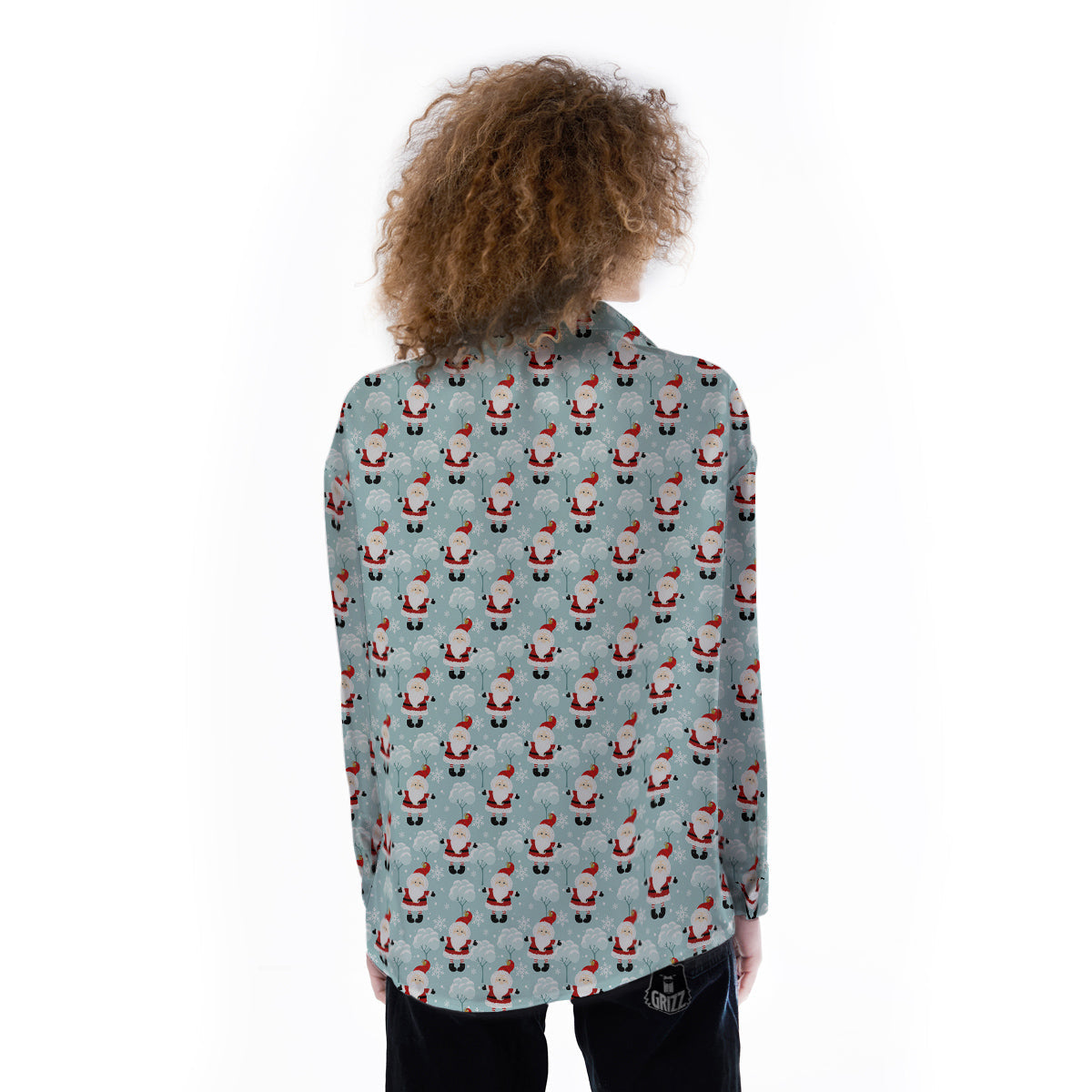 Santa Claus Cute Print Pattern Women's Long Sleeve Shirts-grizzshop