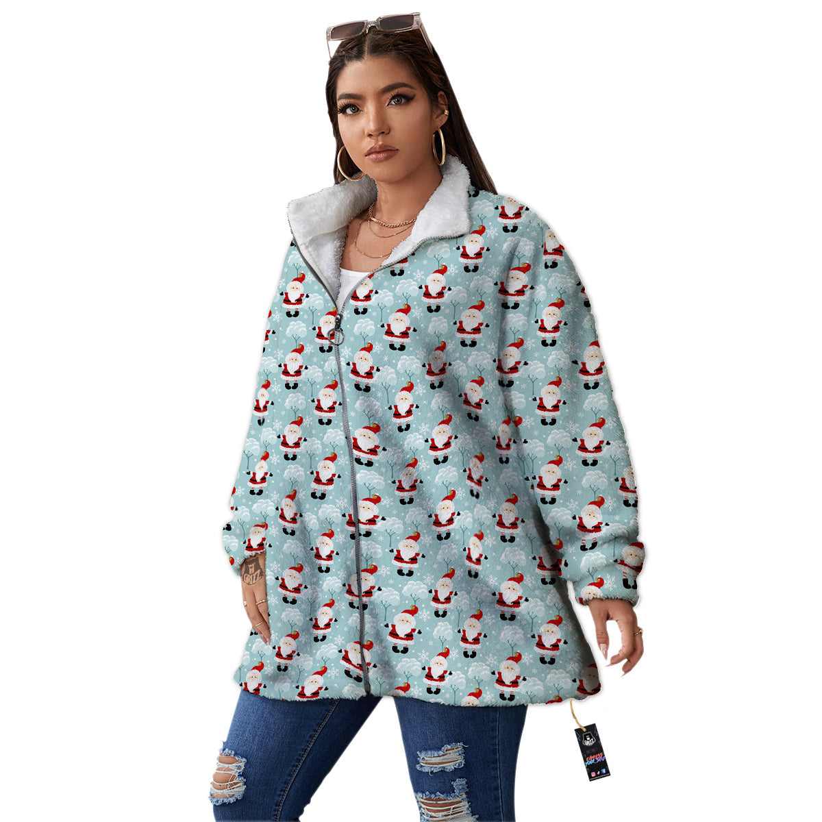 Santa Claus Cute Print Pattern Women's Sherpa Jacket-grizzshop