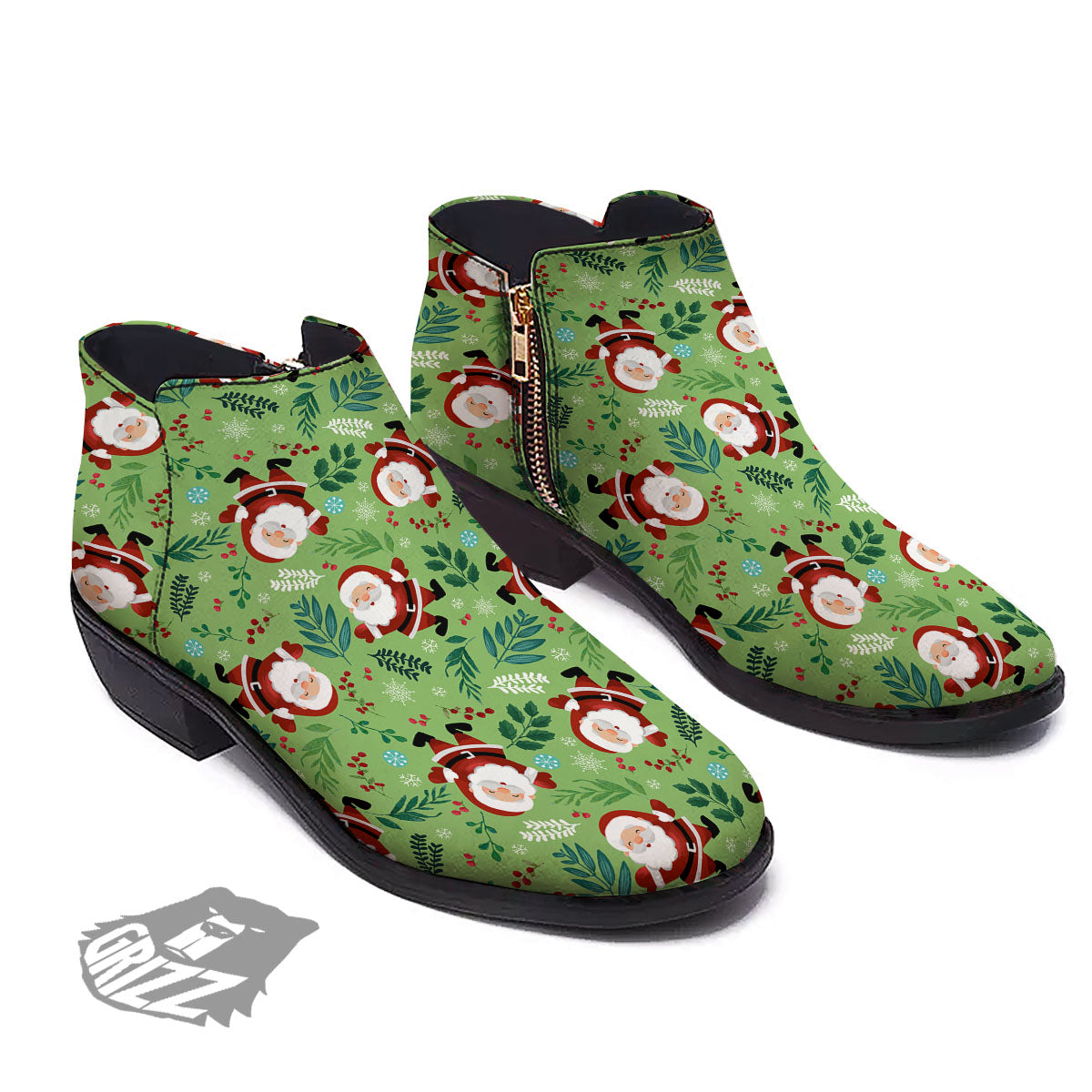 Santa Claus Happy Print Pattern Ankle Boots-grizzshop
