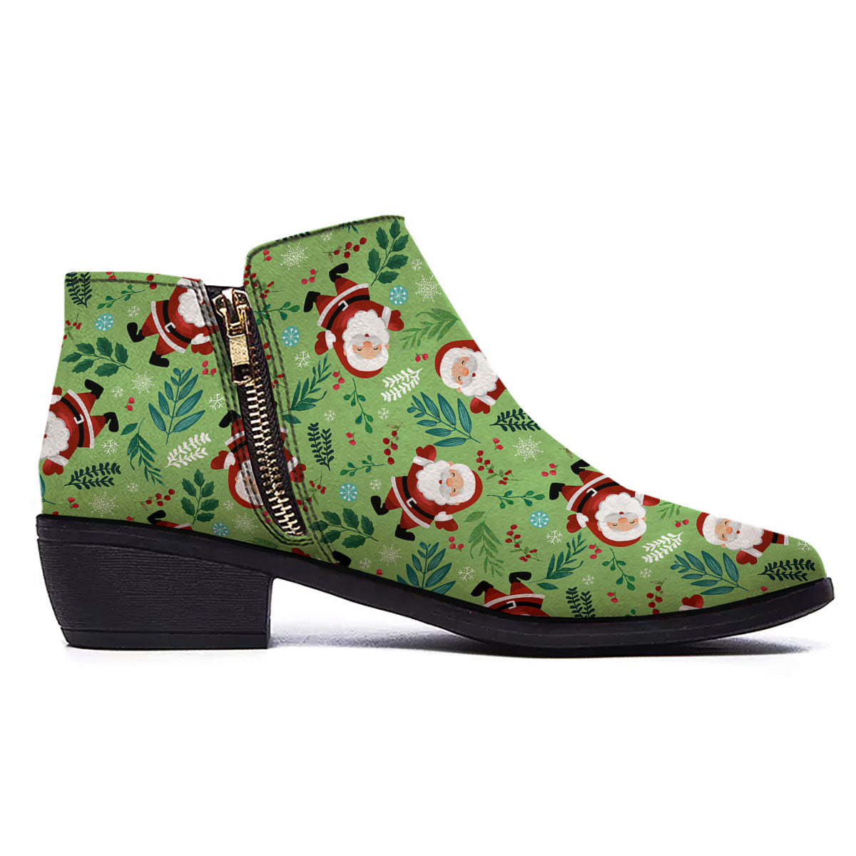 Santa Claus Happy Print Pattern Ankle Boots-grizzshop