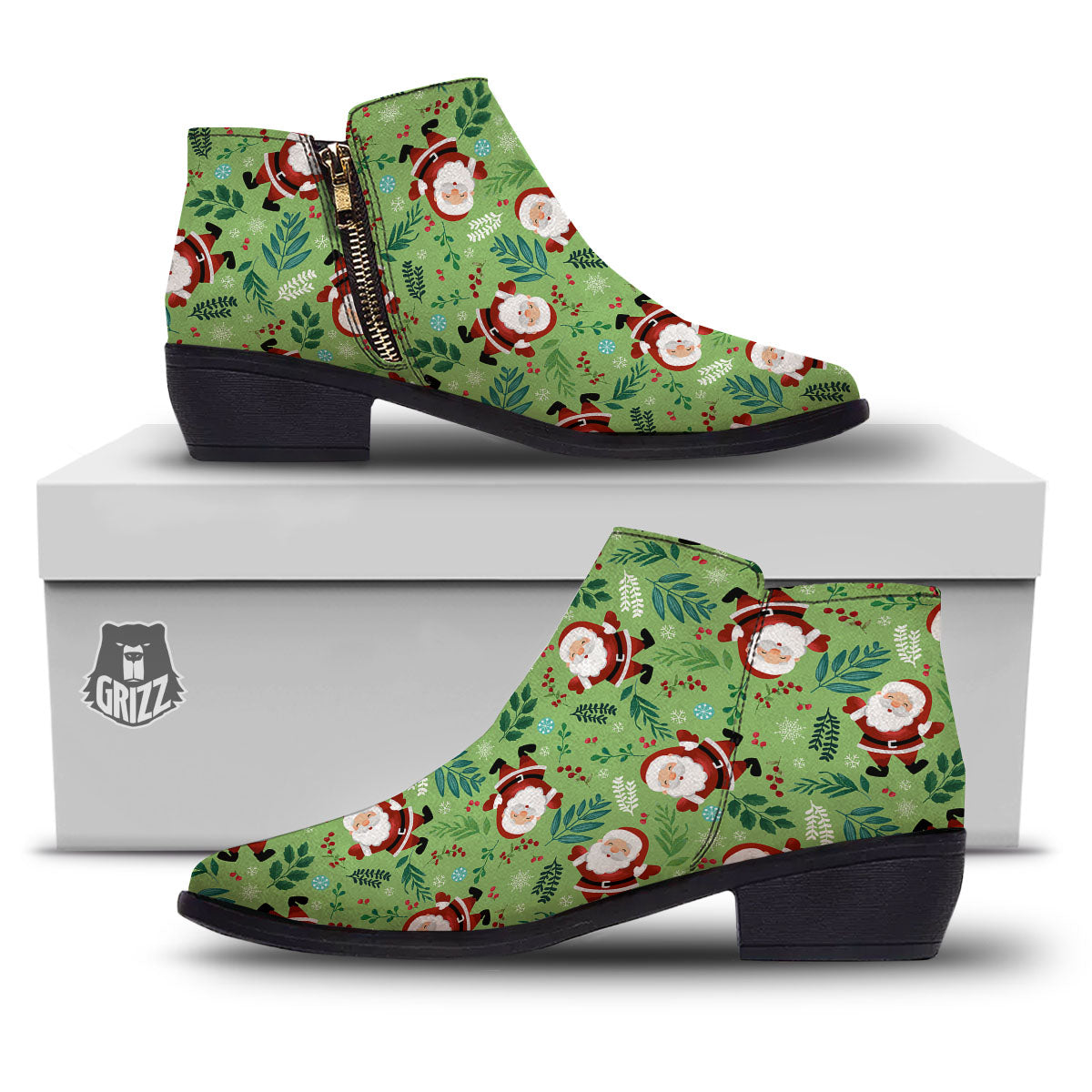 Santa Claus Happy Print Pattern Ankle Boots-grizzshop