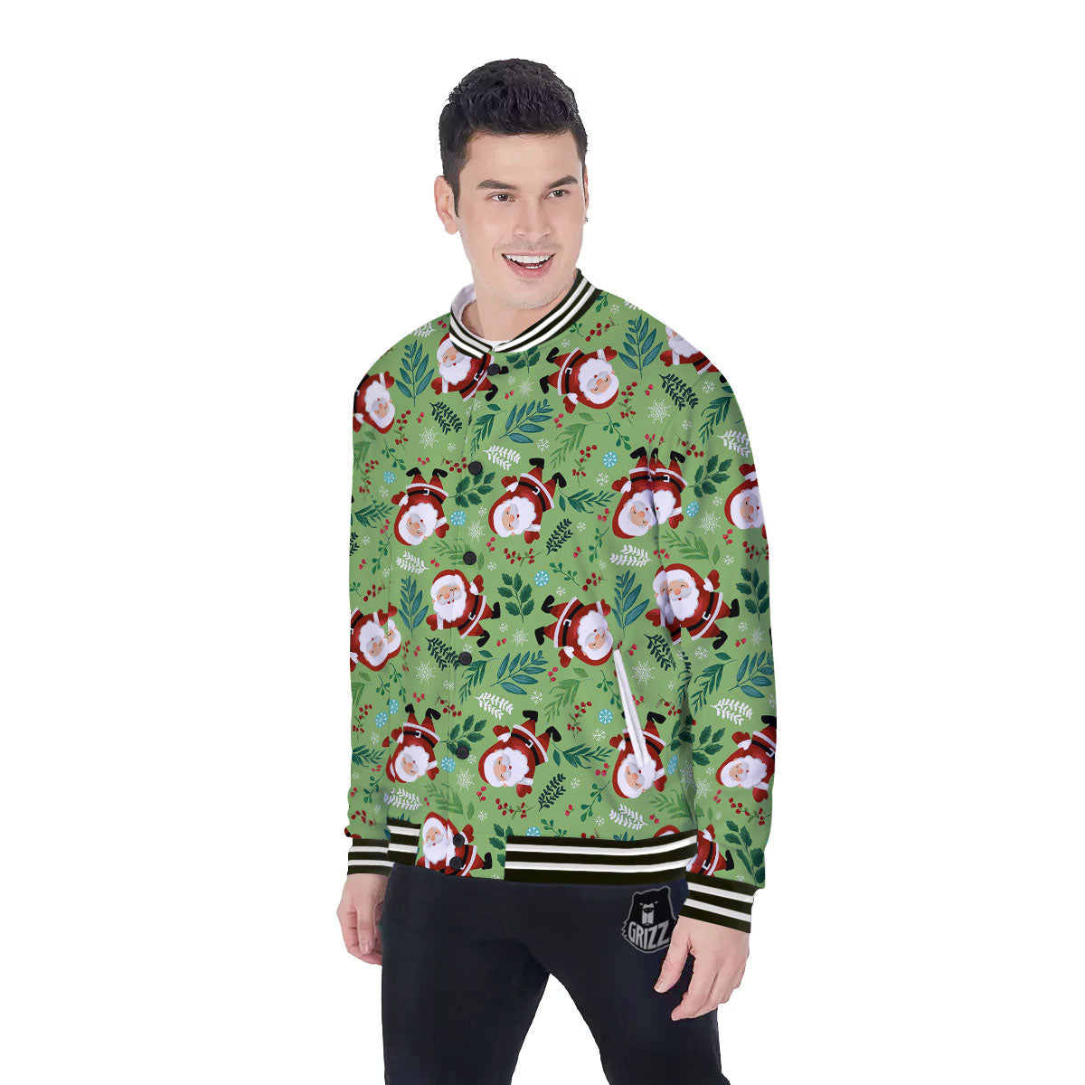 Santa Claus Happy Print Pattern Baseball Jacket-grizzshop