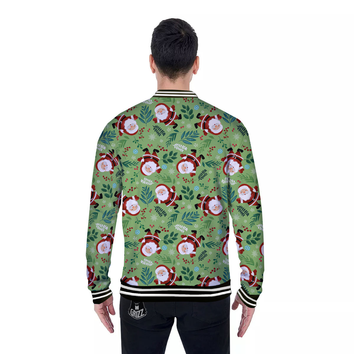 Santa Claus Happy Print Pattern Baseball Jacket-grizzshop