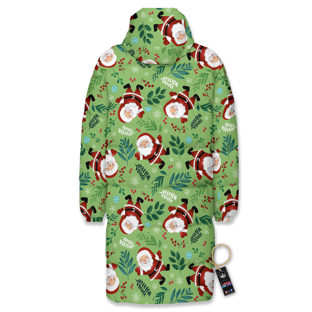 Santa Claus Happy Print Pattern Long Down Jacket-grizzshop
