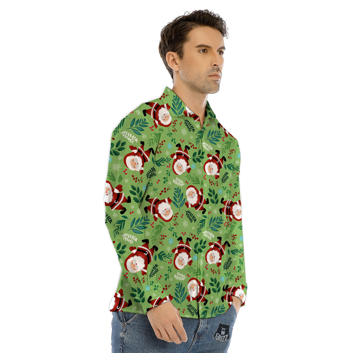Santa Claus Happy Print Pattern Men's Dress Shirts-grizzshop