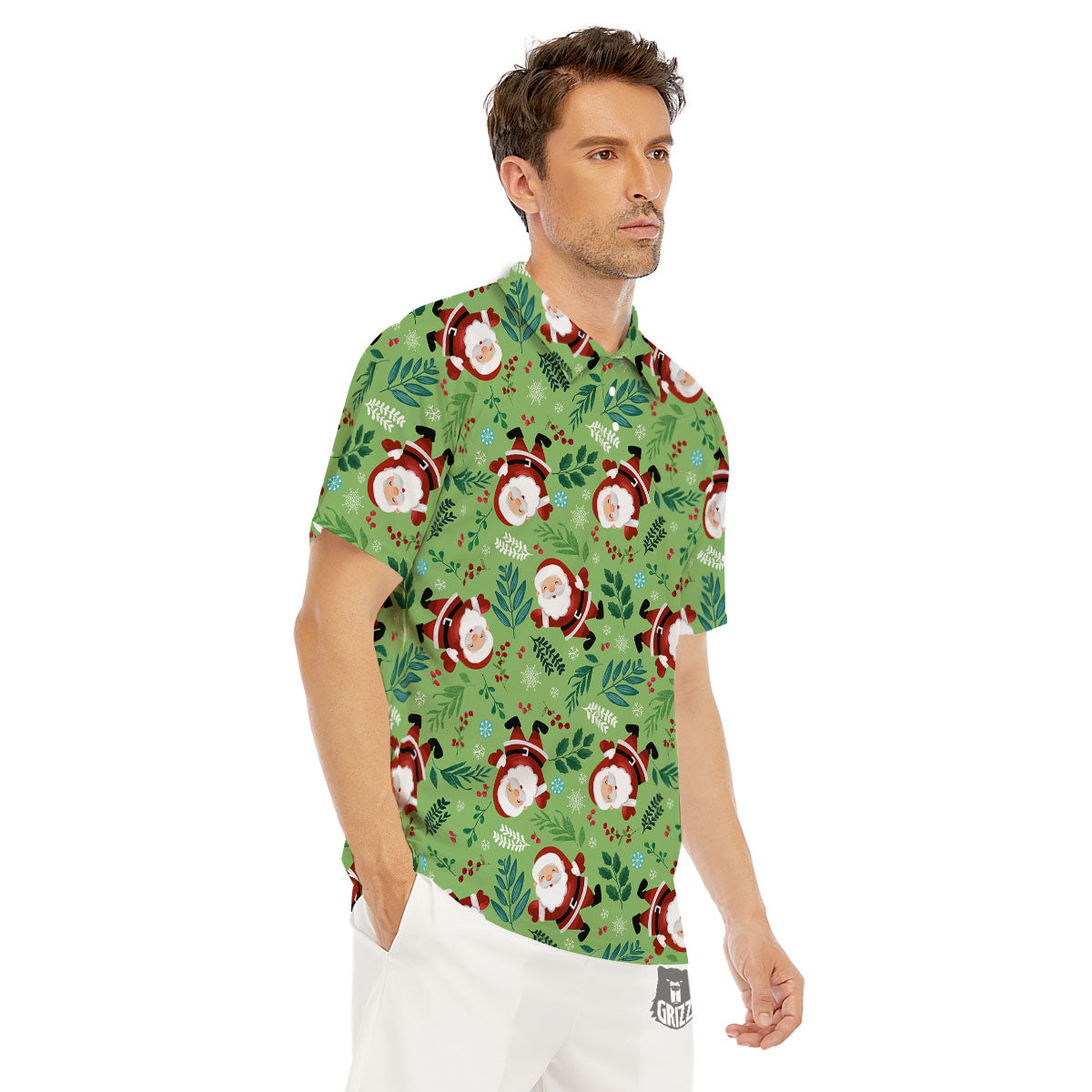 Santa Claus Happy Print Pattern Men's Golf Shirts-grizzshop