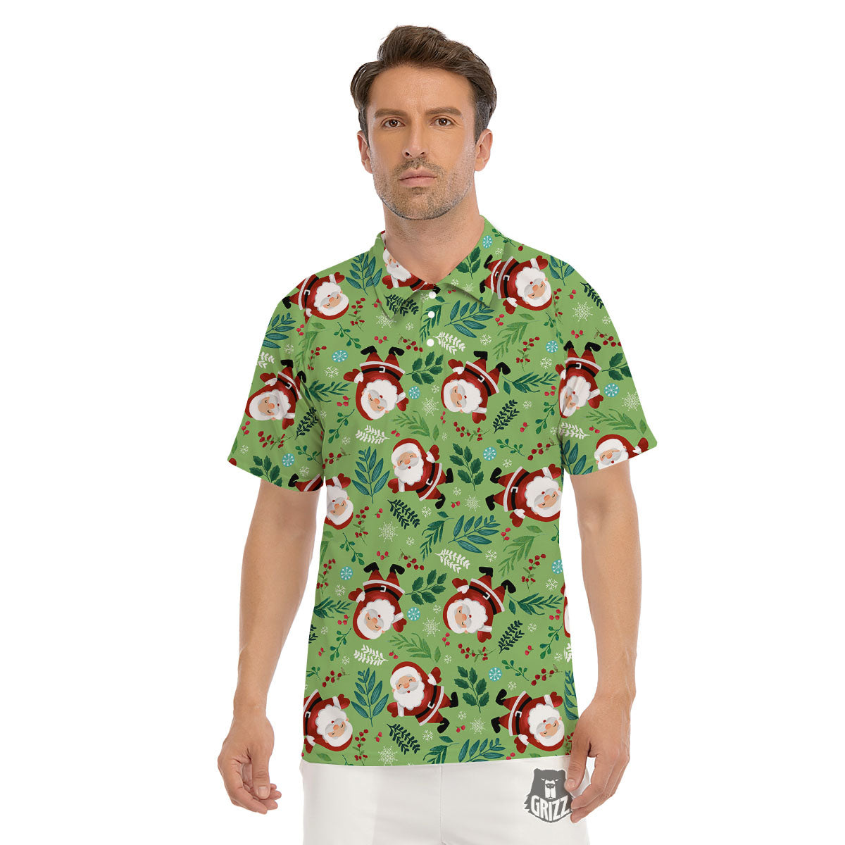 Santa Claus Happy Print Pattern Men's Golf Shirts-grizzshop