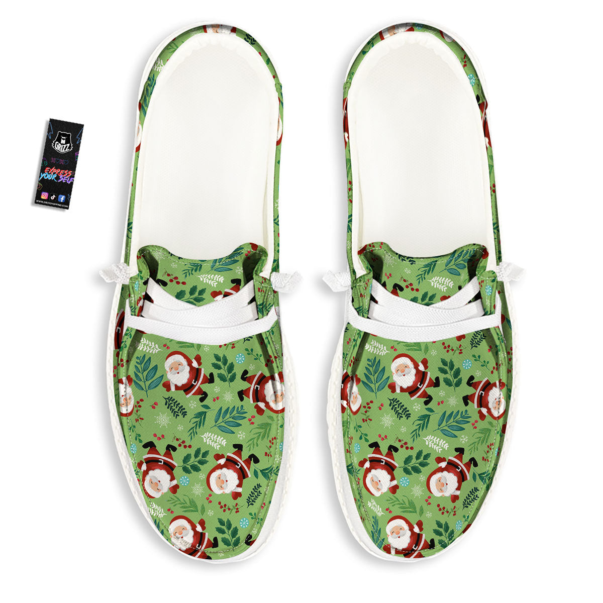Santa Claus Happy Print Pattern White Loafers-grizzshop