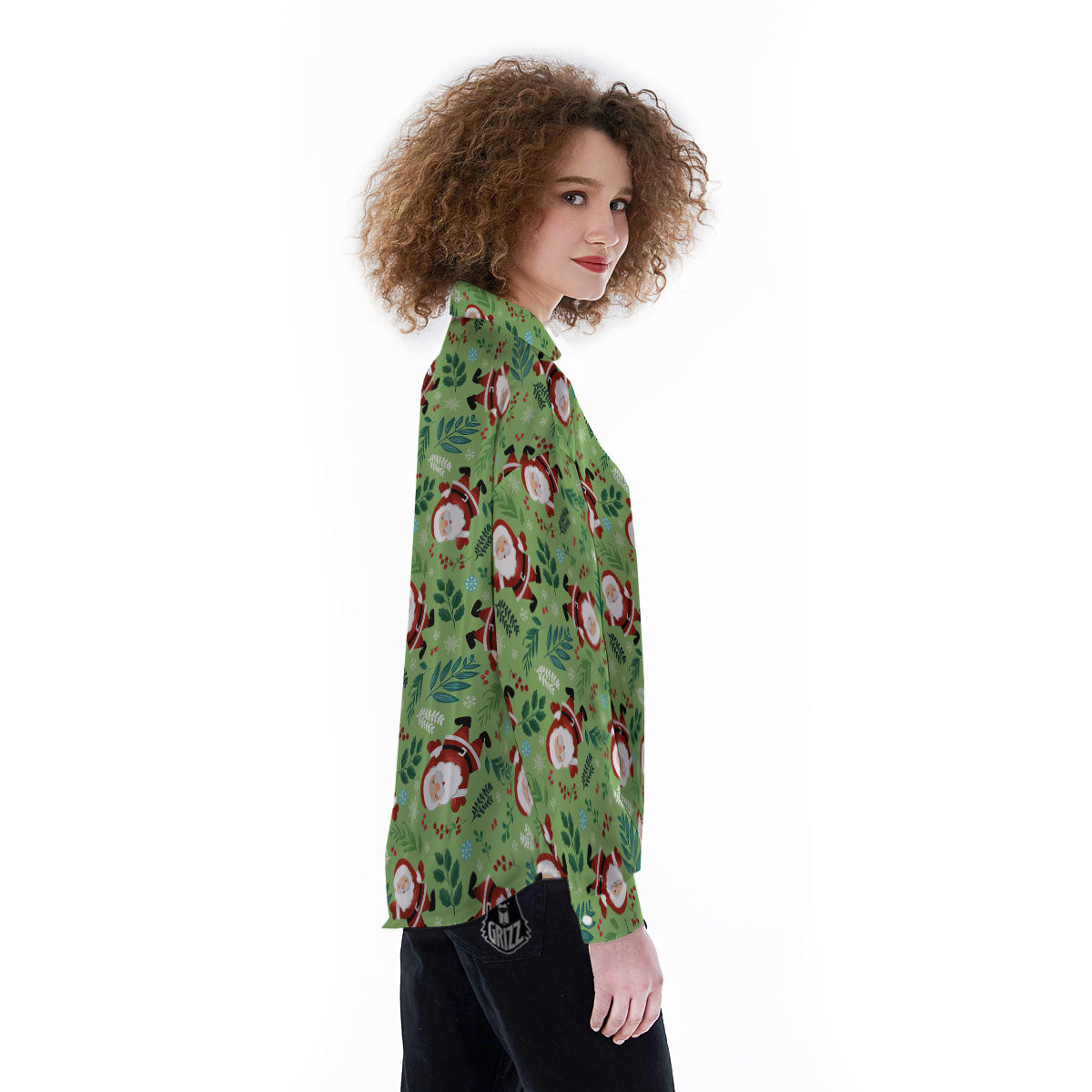 Santa Claus Happy Print Pattern Women's Long Sleeve Shirts-grizzshop