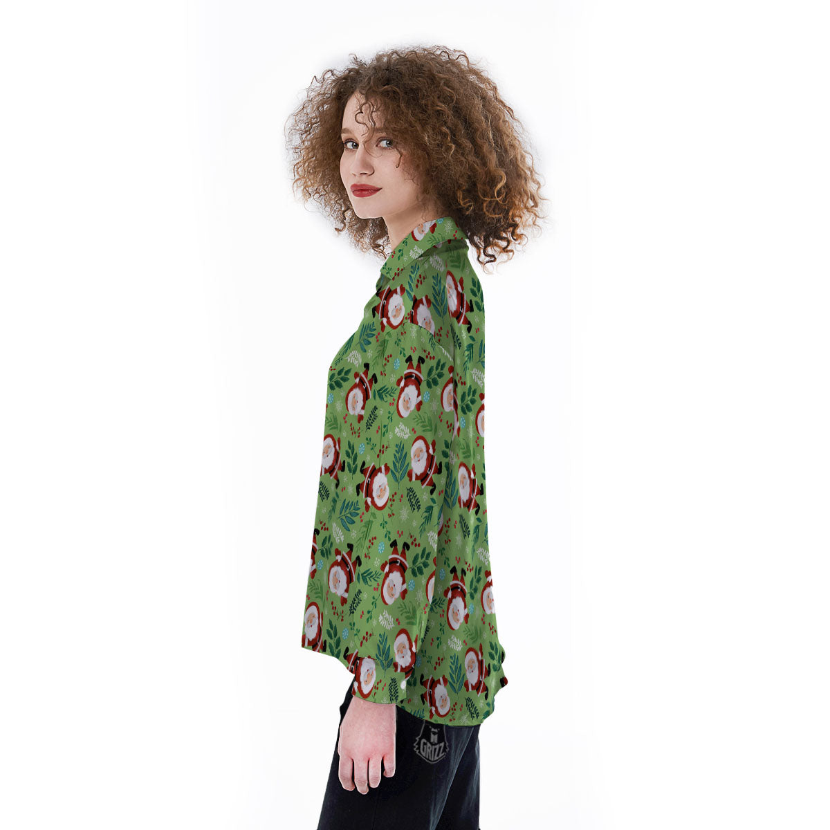Santa Claus Happy Print Pattern Women's Long Sleeve Shirts-grizzshop