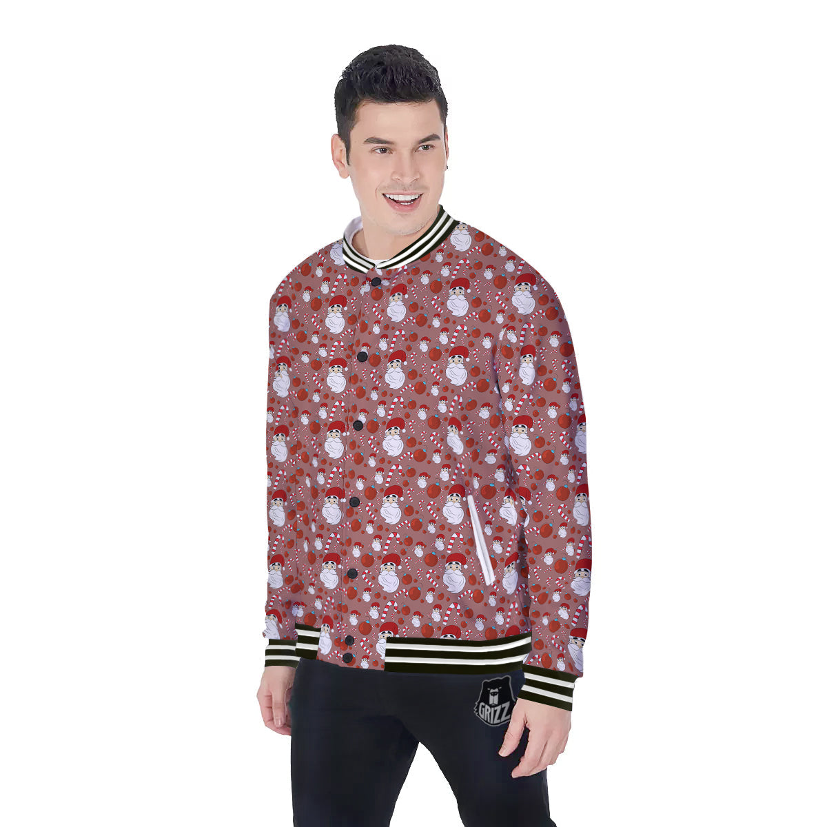 Santa Claus Hat And Candy Print Pattern Baseball Jacket-grizzshop