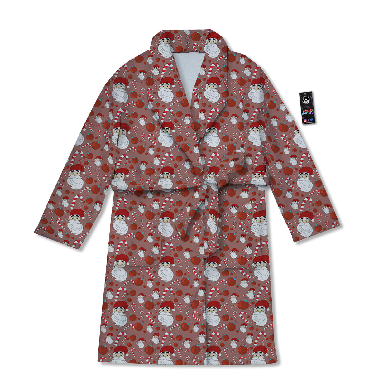 Santa Claus Hat And Candy Print Pattern Bathrobe-grizzshop