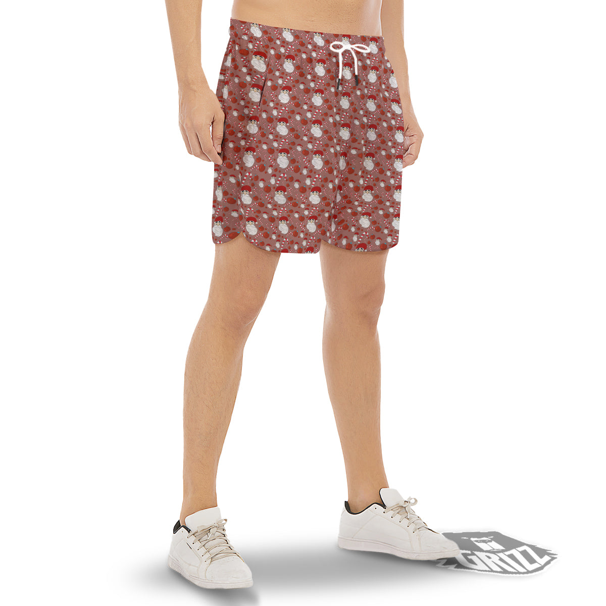 Santa Claus Hat And Candy Print Pattern Men's Gym Shorts-grizzshop
