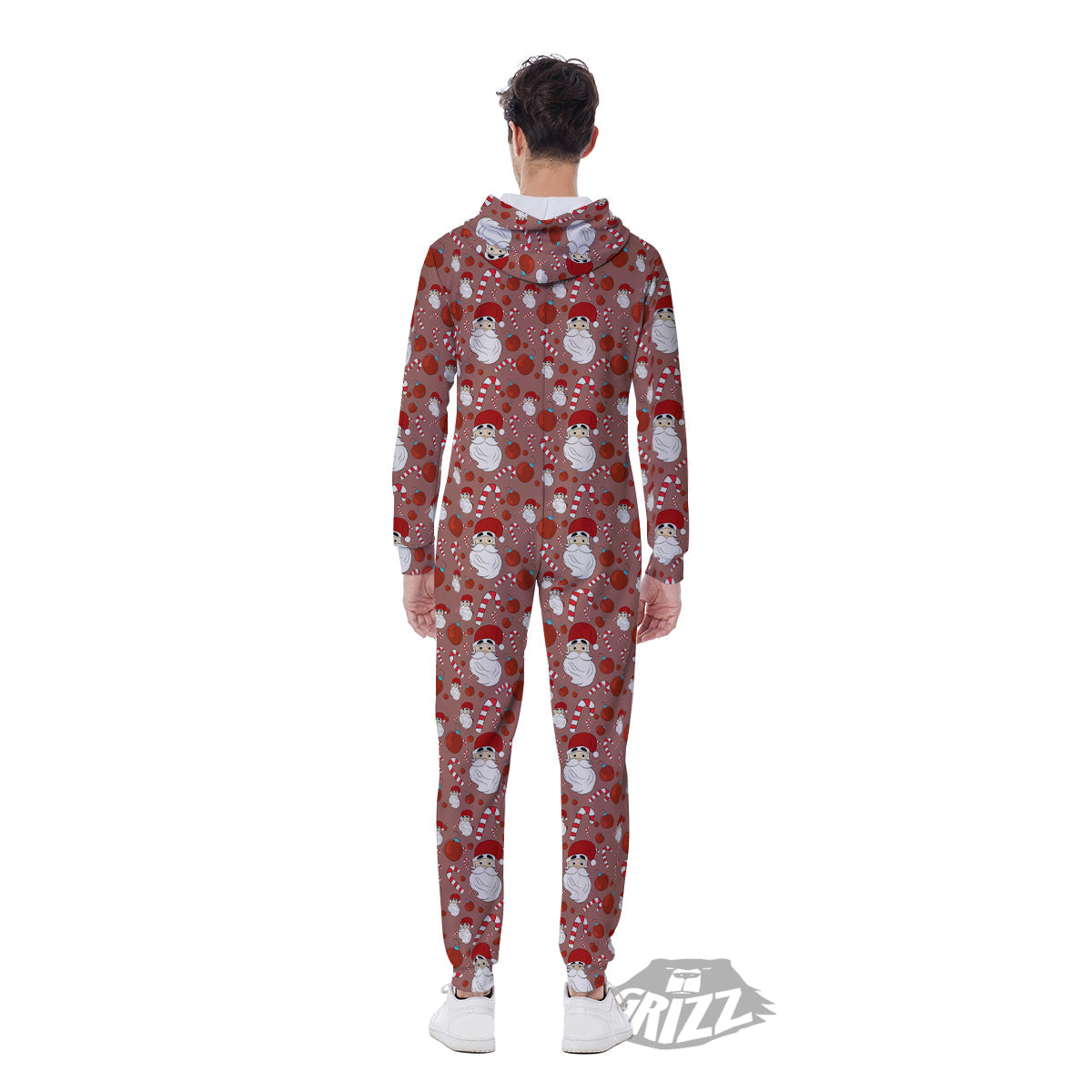 Santa Claus Hat And Candy Print Pattern Men's Jumpsuit-grizzshop