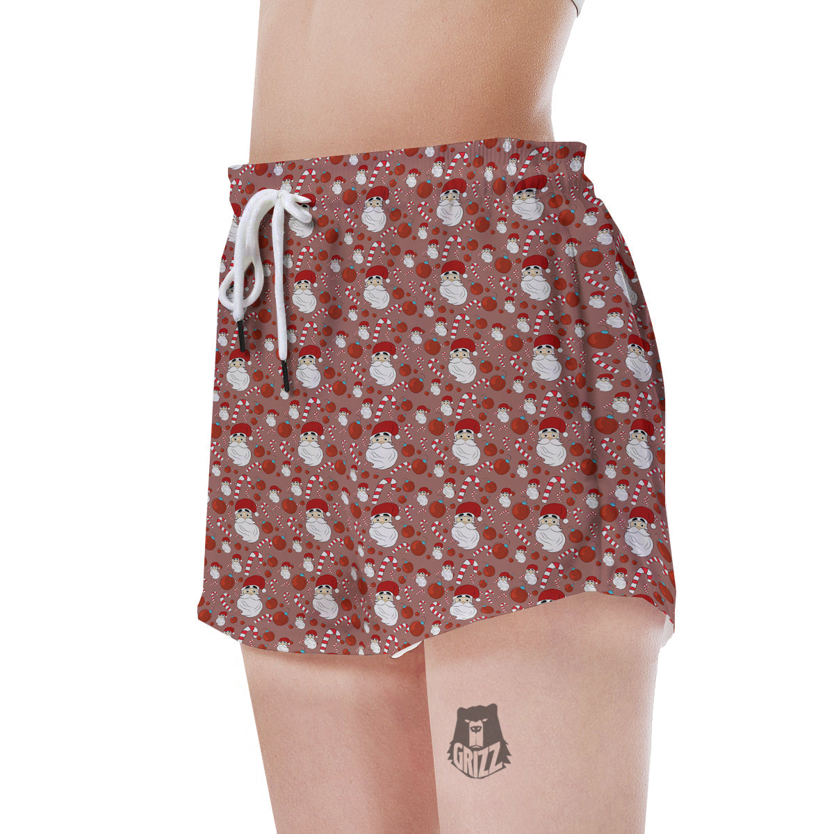 Santa Claus Hat And Candy Print Pattern Women's Shorts-grizzshop