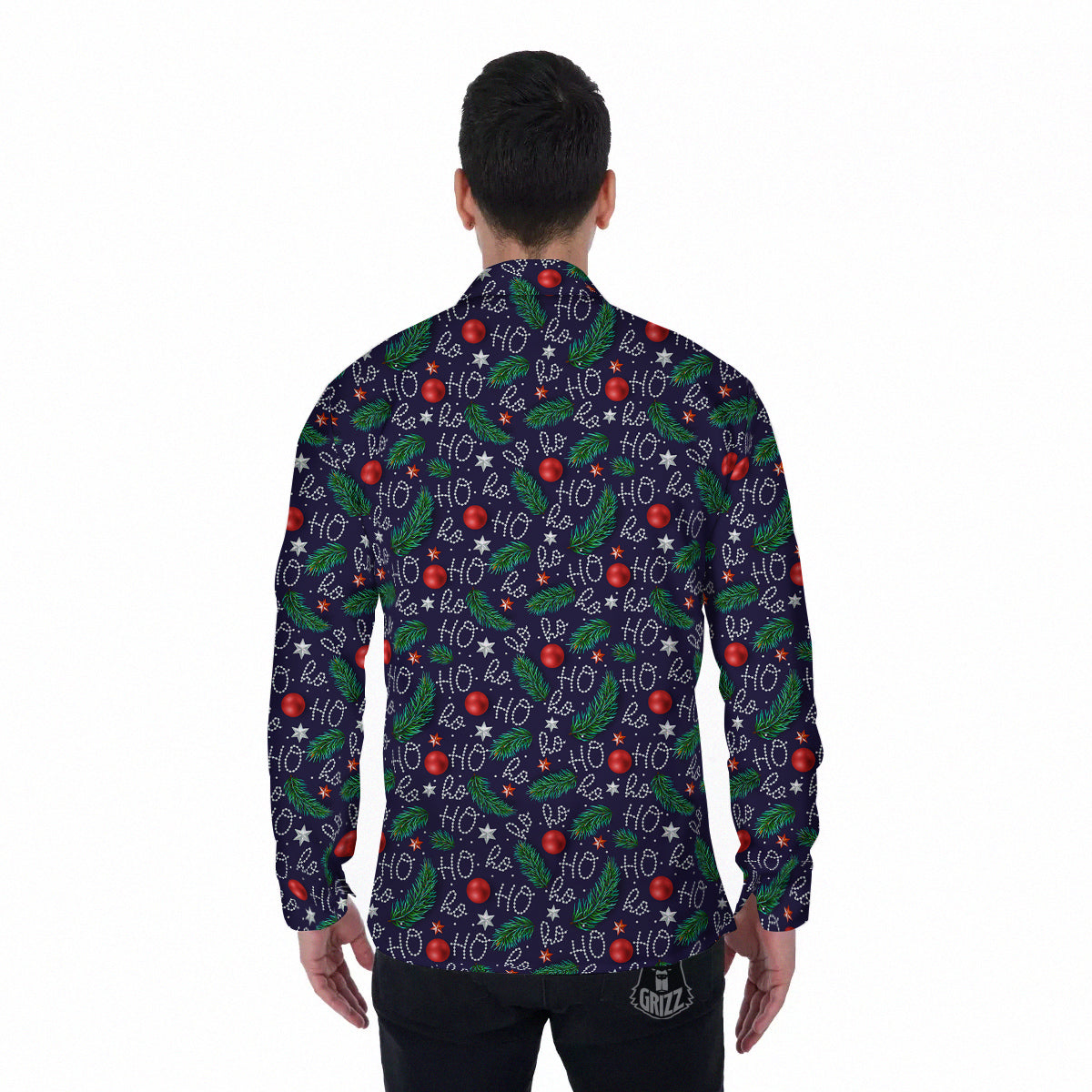 Santa Claus Laugh Christmas Hohoho Print Men's Long Sleeve Shirts-grizzshop
