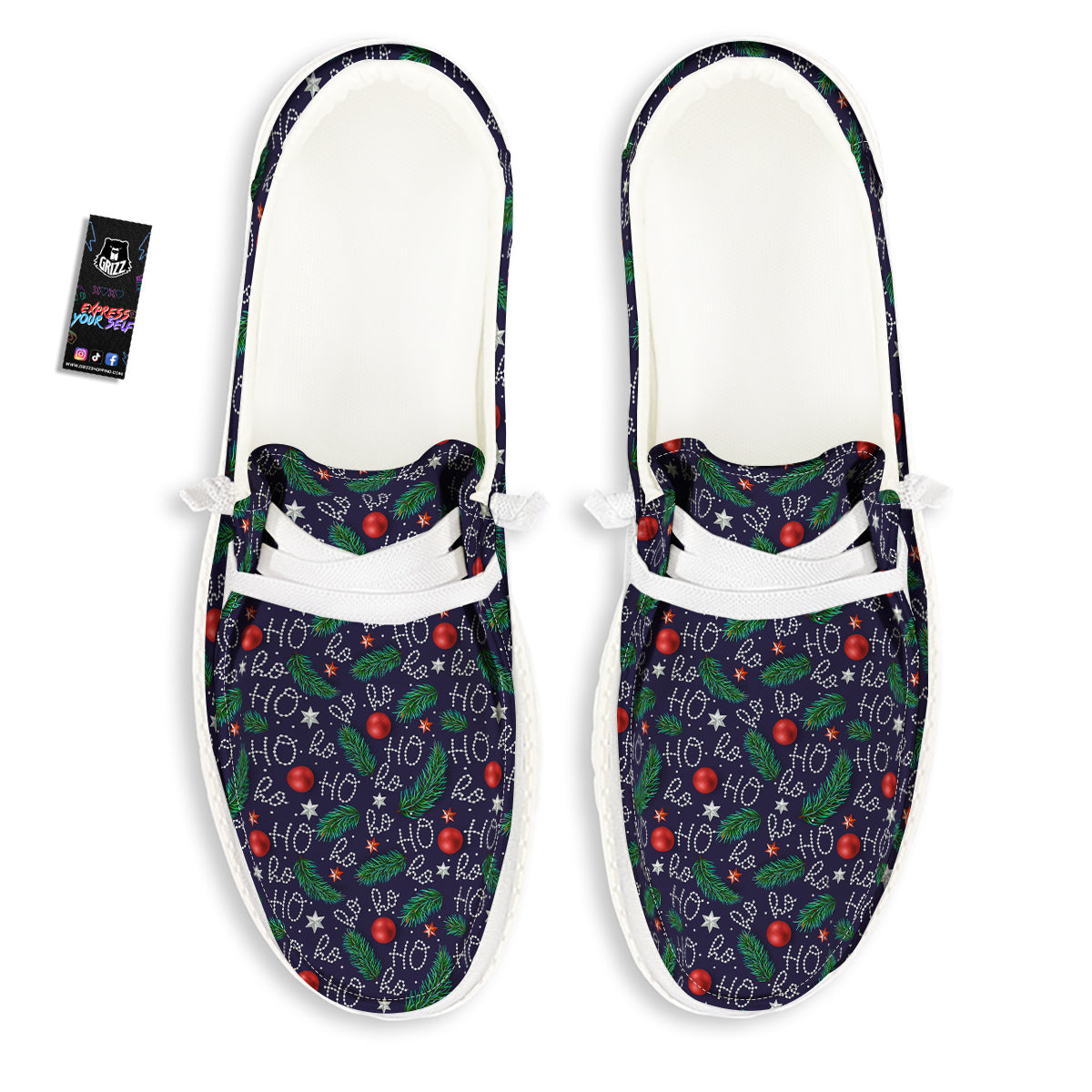 Santa Claus Laugh Christmas Hohoho Print White Loafers-grizzshop