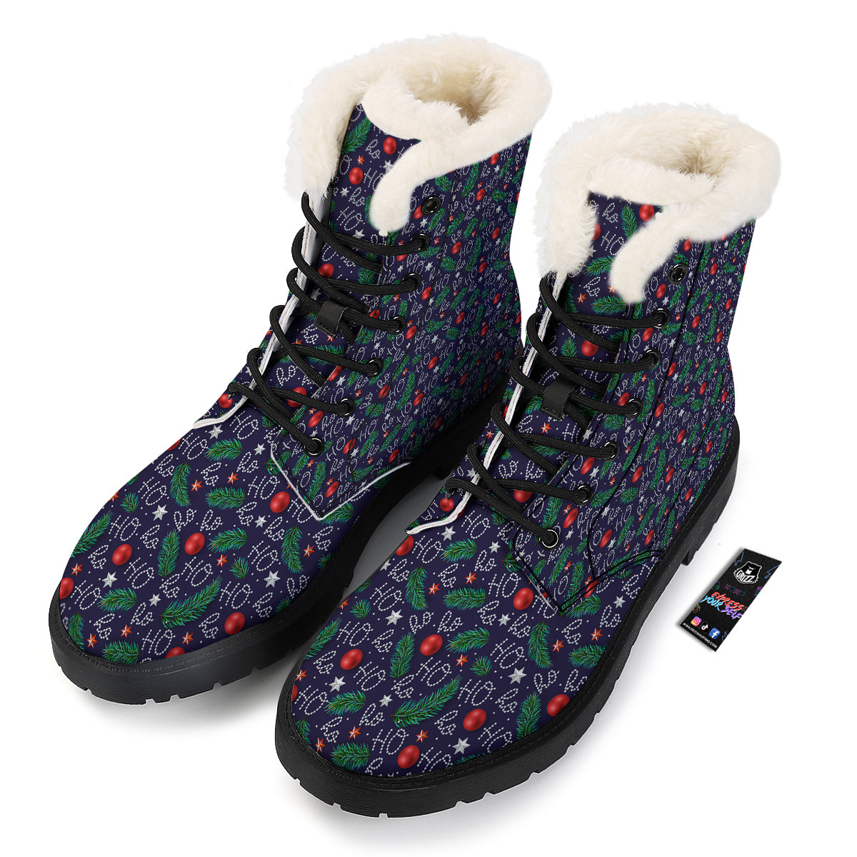 Santa Claus Laugh Christmas Hohoho Print Winter Boots-grizzshop