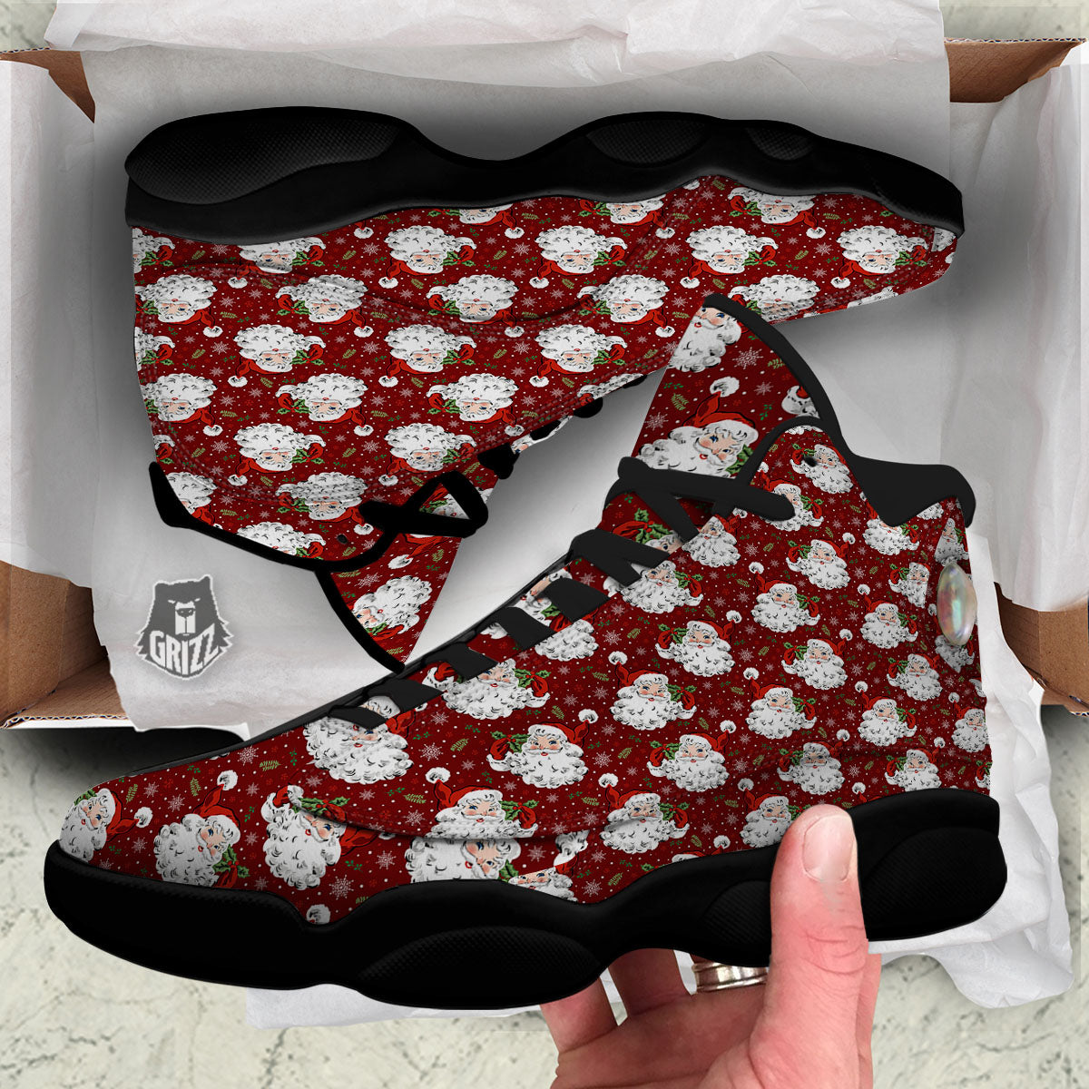Santa Claus Xmas Print Pattern Black Basketball Shoes-grizzshop