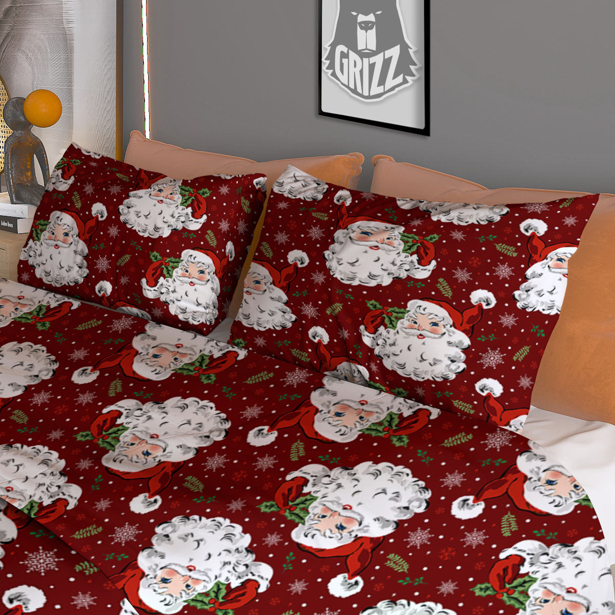 Santa Claus Xmas Print Pattern Duvet Cover Bedding Set