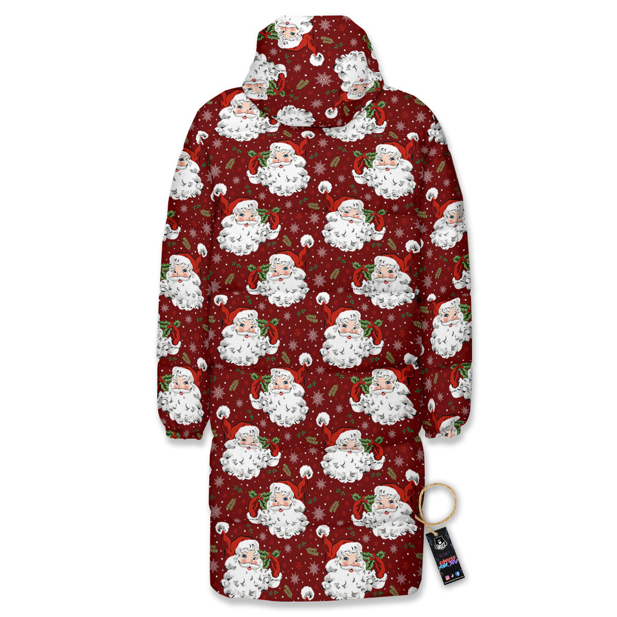 Santa Claus Xmas Print Pattern Long Down Jacket-grizzshop