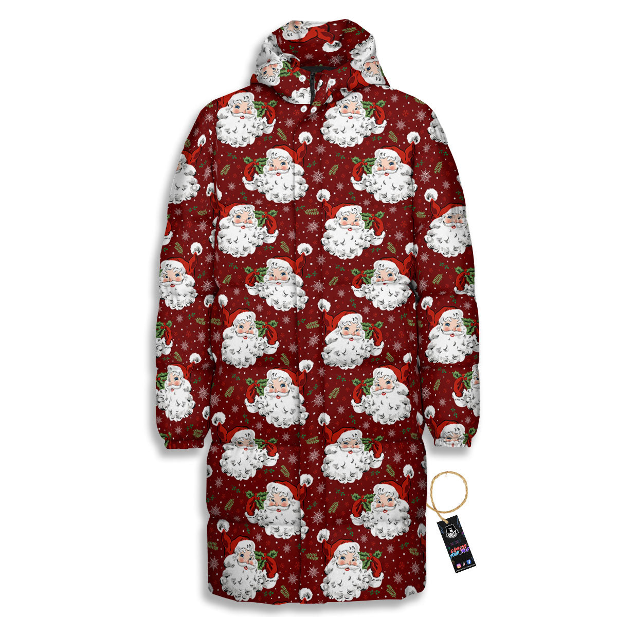 Santa Claus Xmas Print Pattern Long Down Jacket-grizzshop