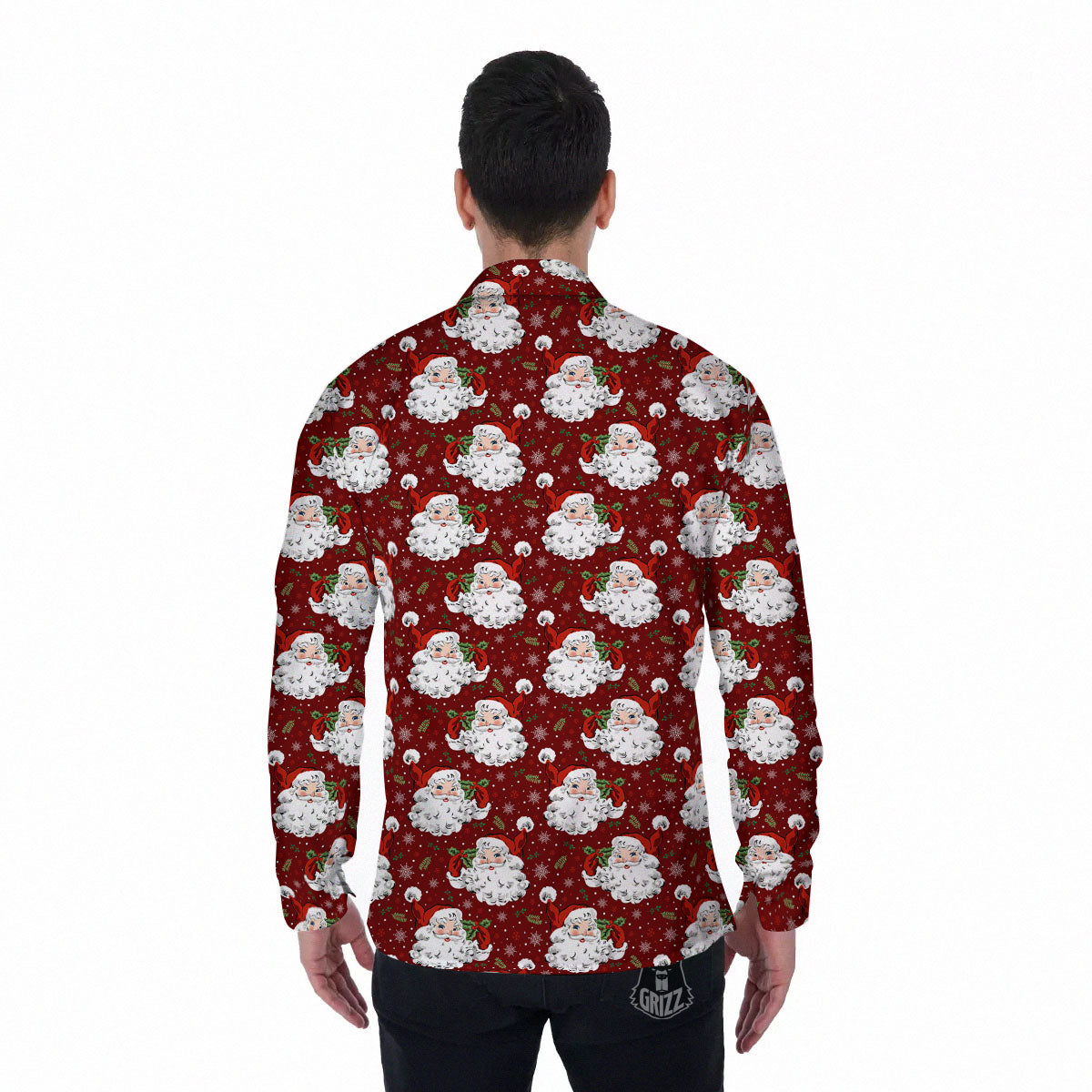 Santa Claus Xmas Print Pattern Men's Long Sleeve Shirts-grizzshop
