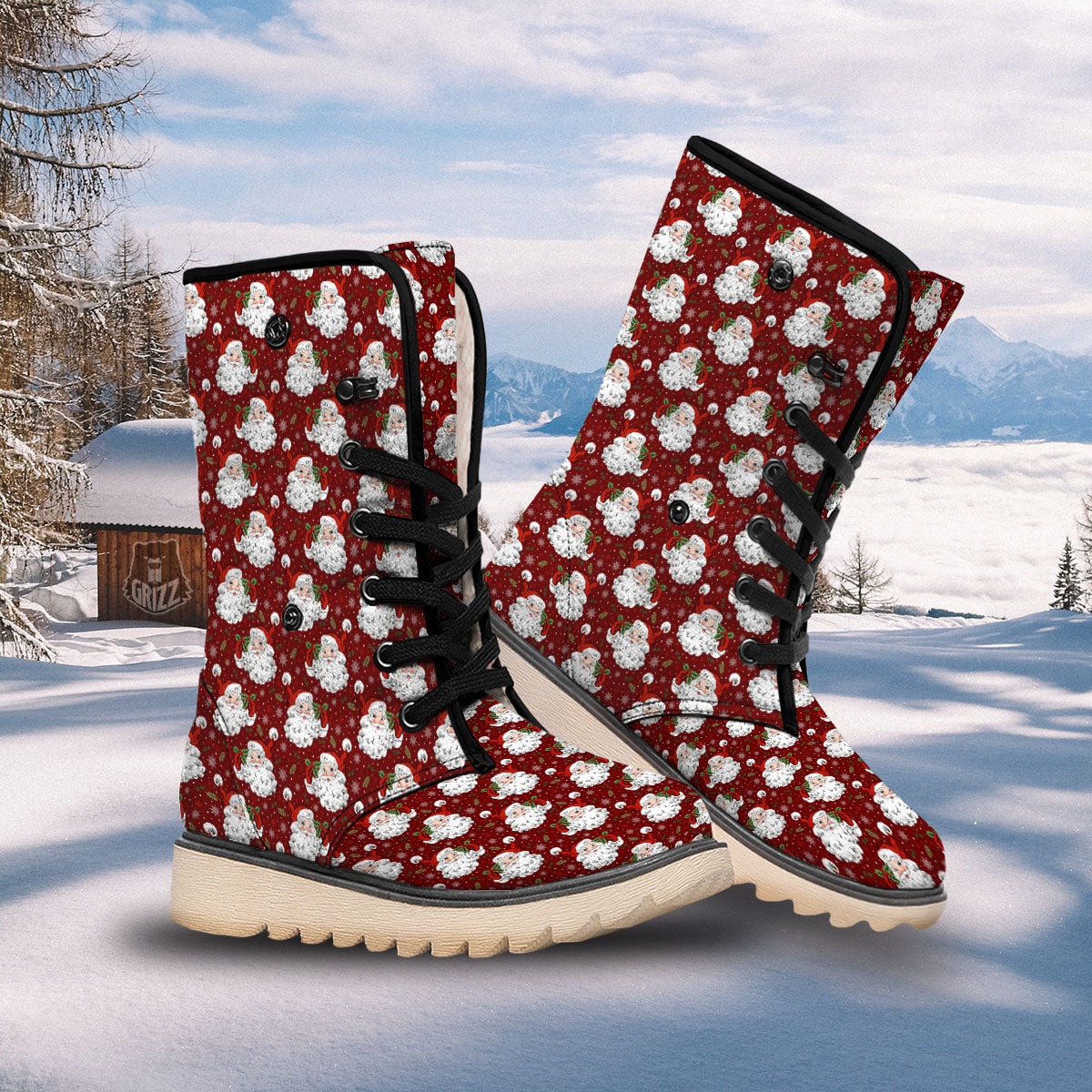 Santa Claus Xmas Print Pattern Snow Boots-grizzshop