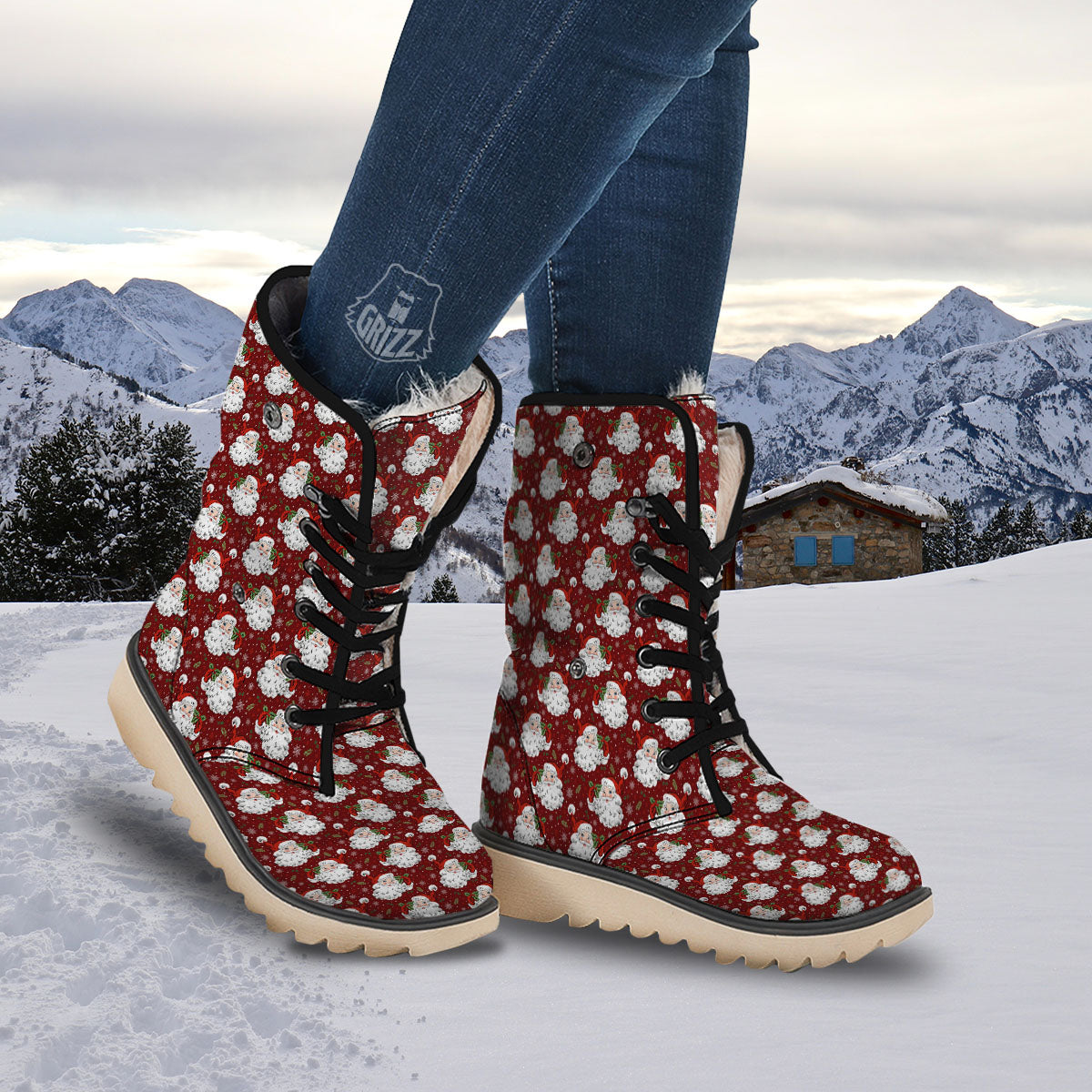 Santa Claus Xmas Print Pattern Snow Boots-grizzshop