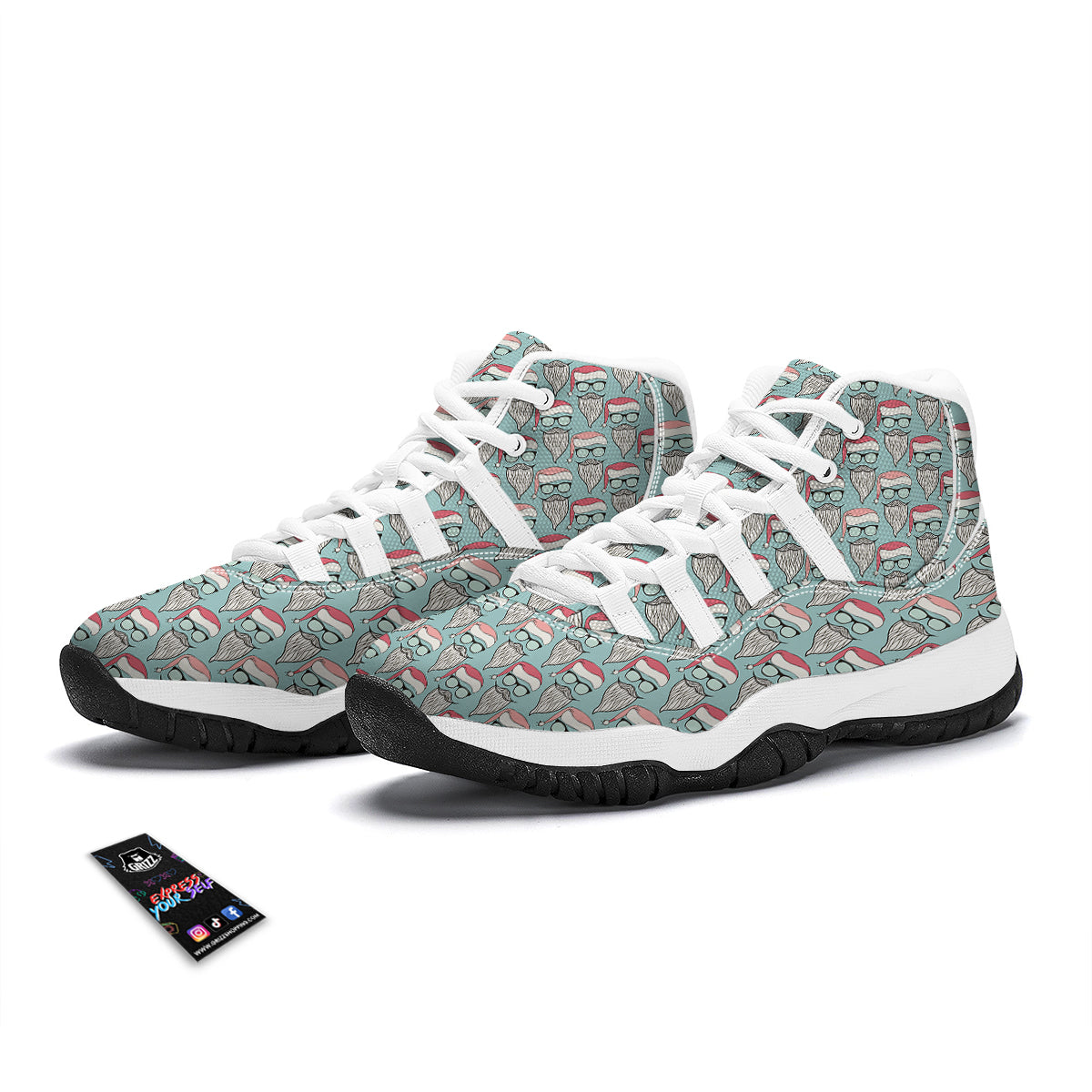 Santa Mustache Chirstmas Print Pattern White Bball Shoes-grizzshop